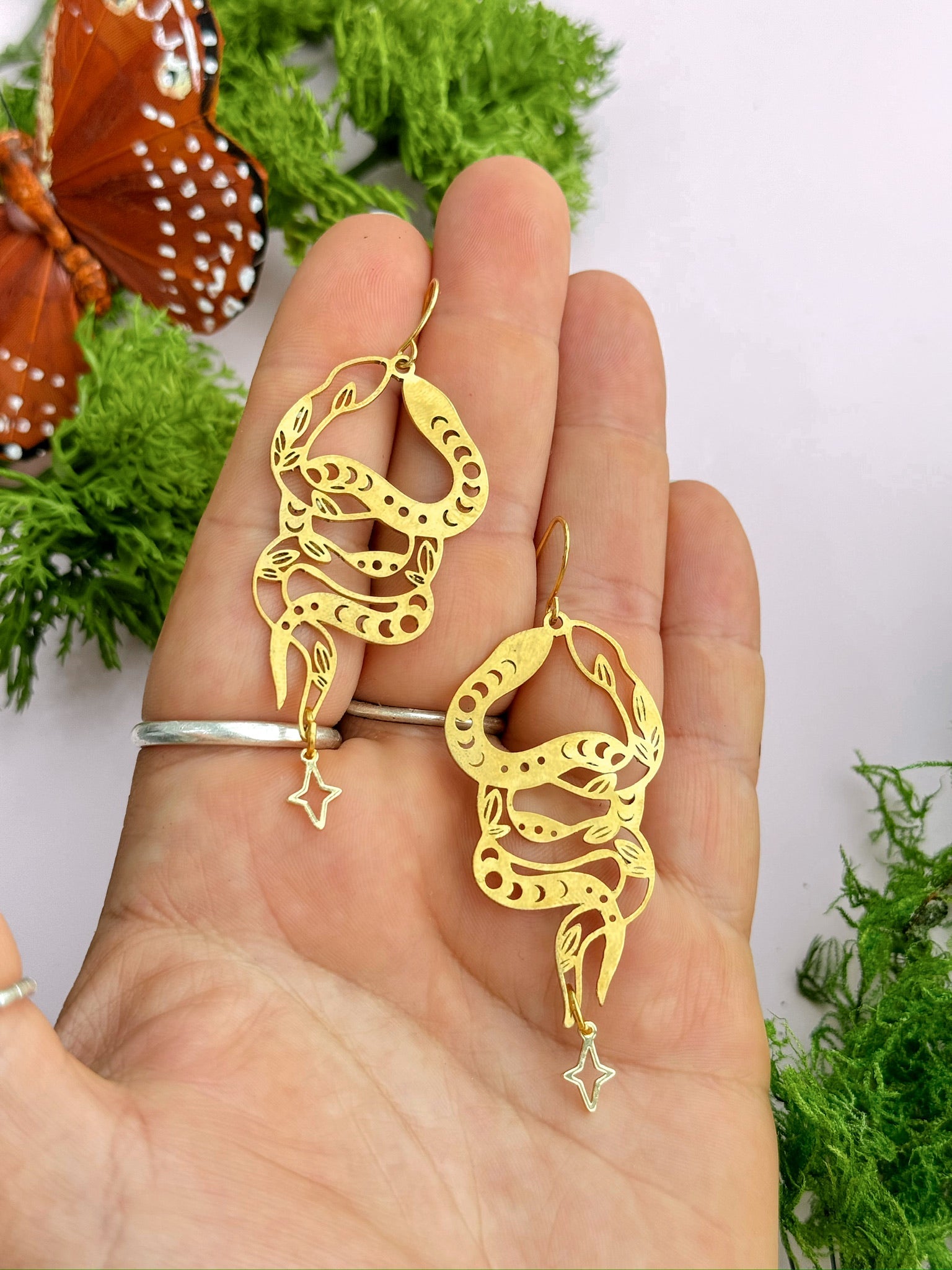 Celestial Serpent Brass Dangles - Concordia Style Boutique