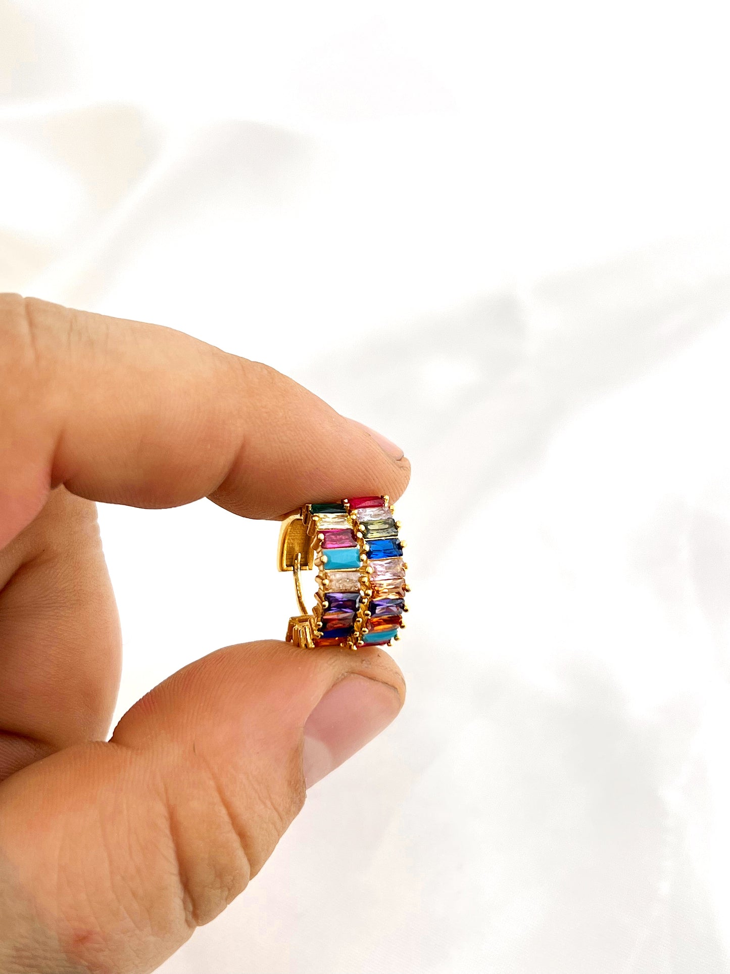 Gold Rainbow Jewel Huggies - Concordia Style Boutique