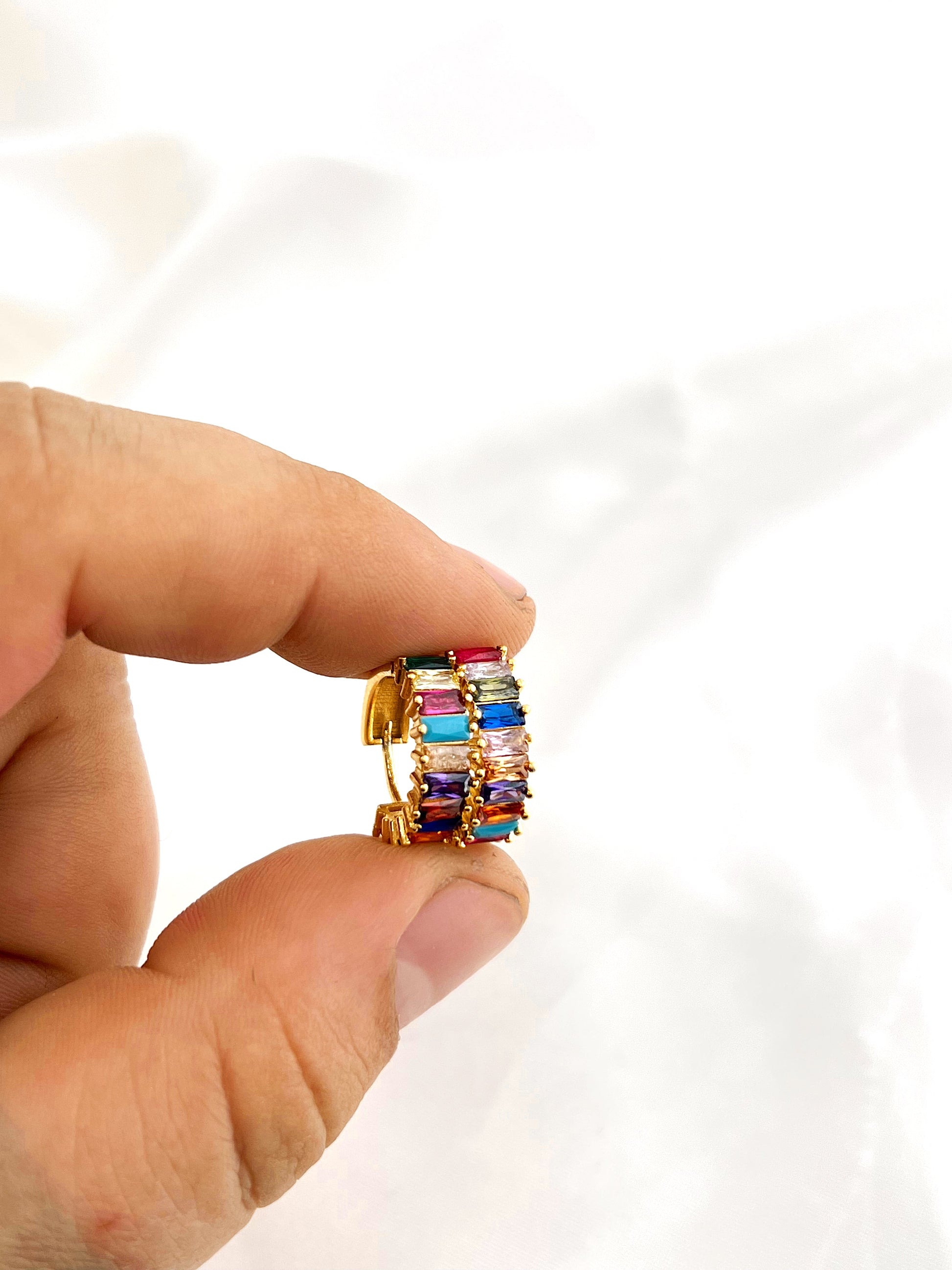Gold Rainbow Jewel Huggies - Concordia Style Boutique