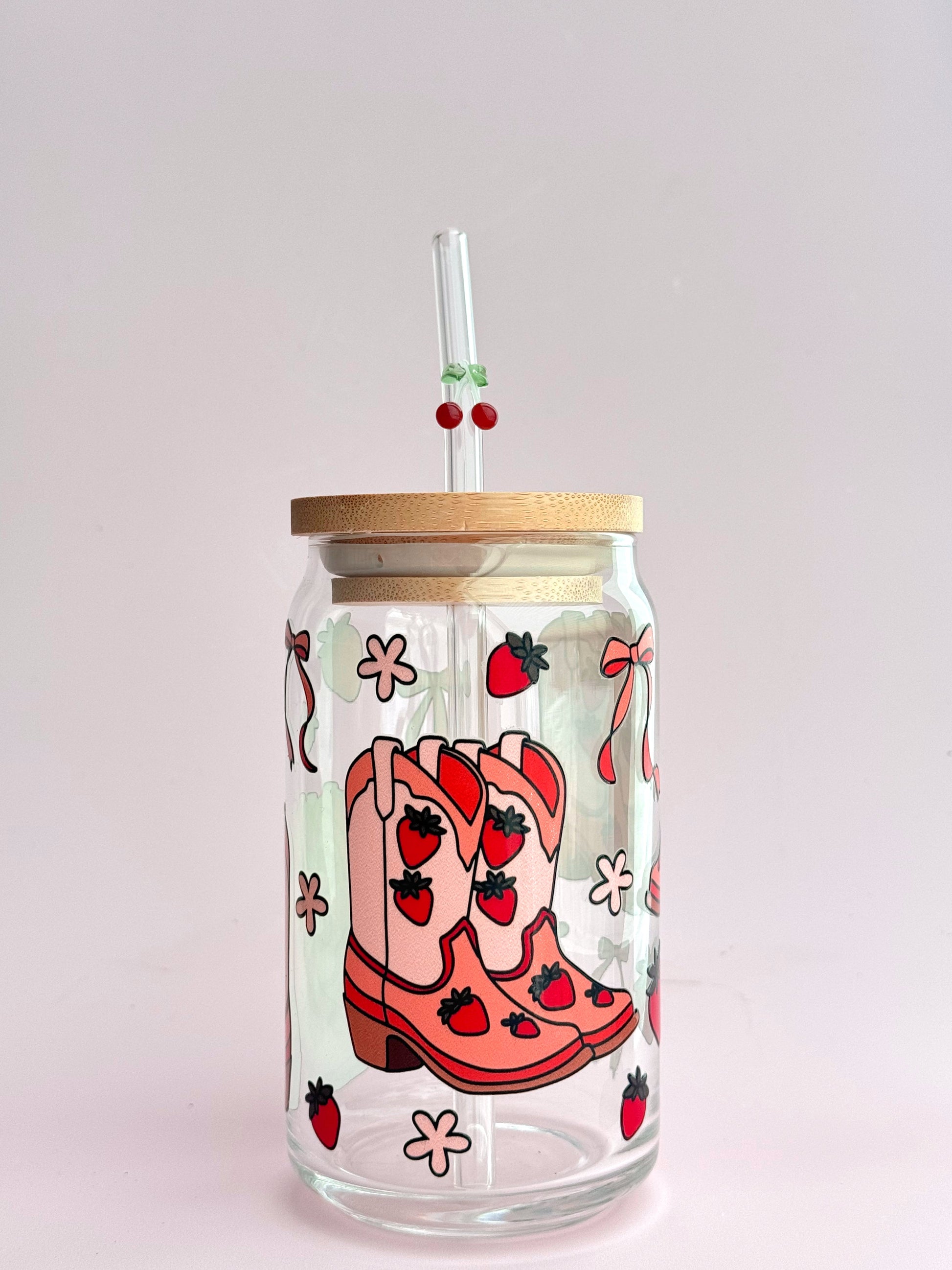 Strawberry Coquette Cowgirl Glass Cup - Concordia Style Boutique
