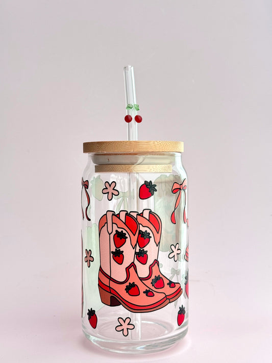 Strawberry Coquette Cowgirl Glass Cup - Concordia Style Boutique