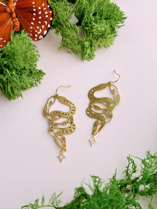 Celestial Serpent Brass Dangles - Concordia Style Boutique
