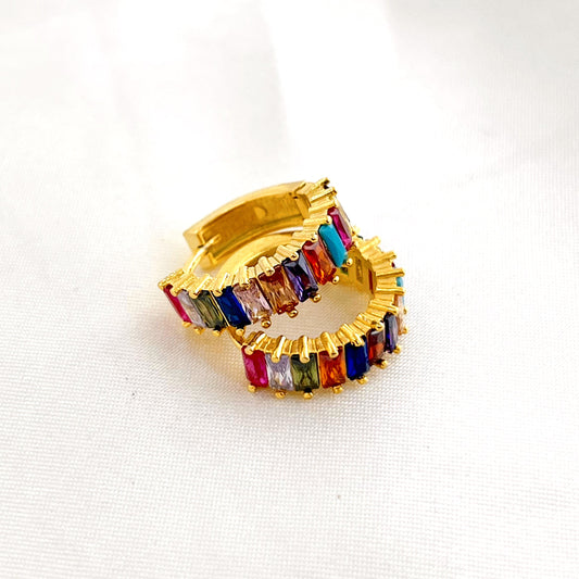 Gold Rainbow Jewel Huggies - Concordia Style Boutique