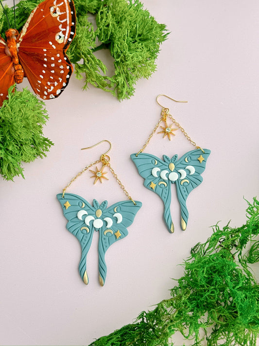 French Bell Blue Moth Dangles - Concordia Style Boutique