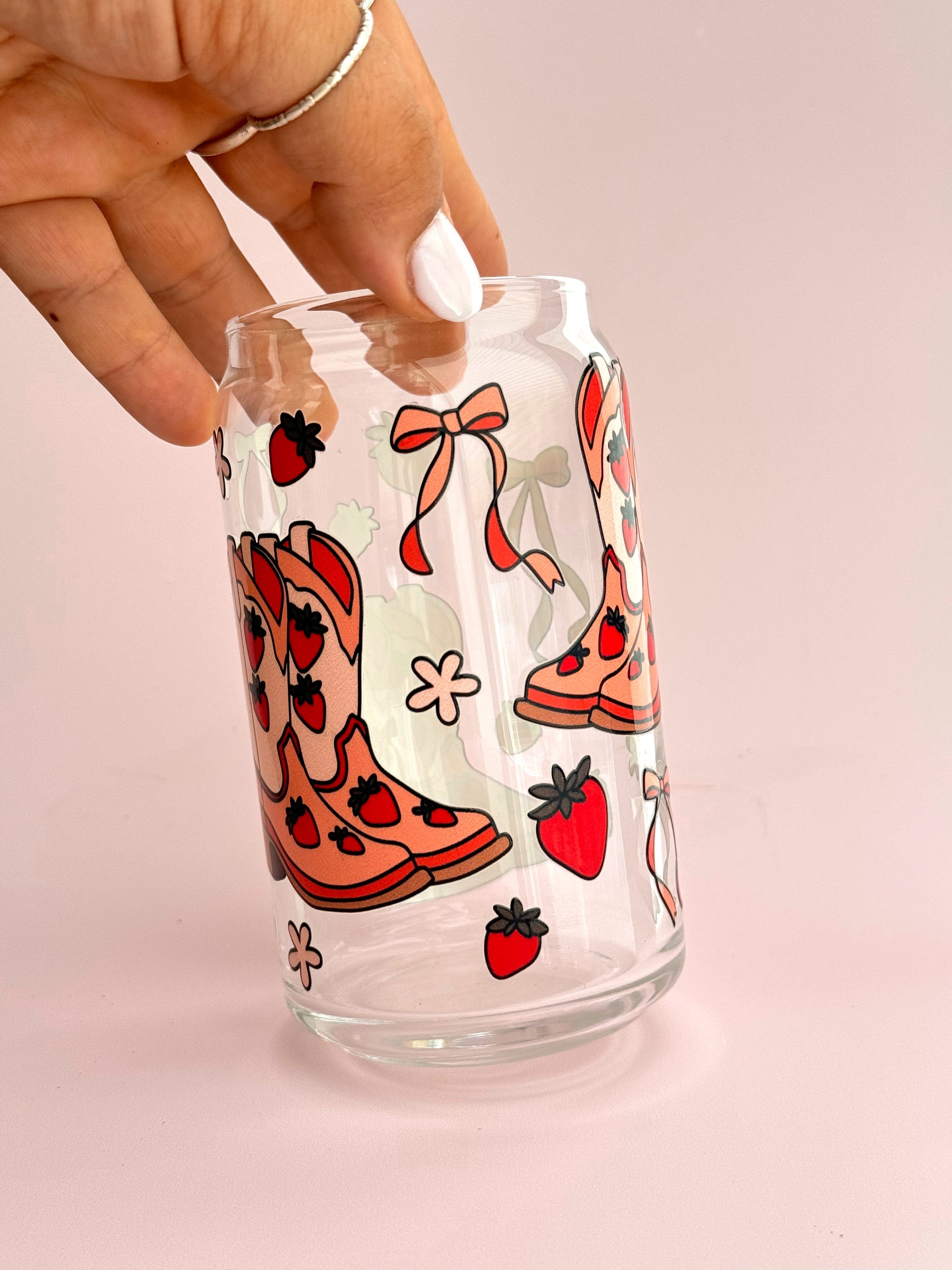 Strawberry Coquette Cowgirl Glass Cup - Concordia Style Boutique