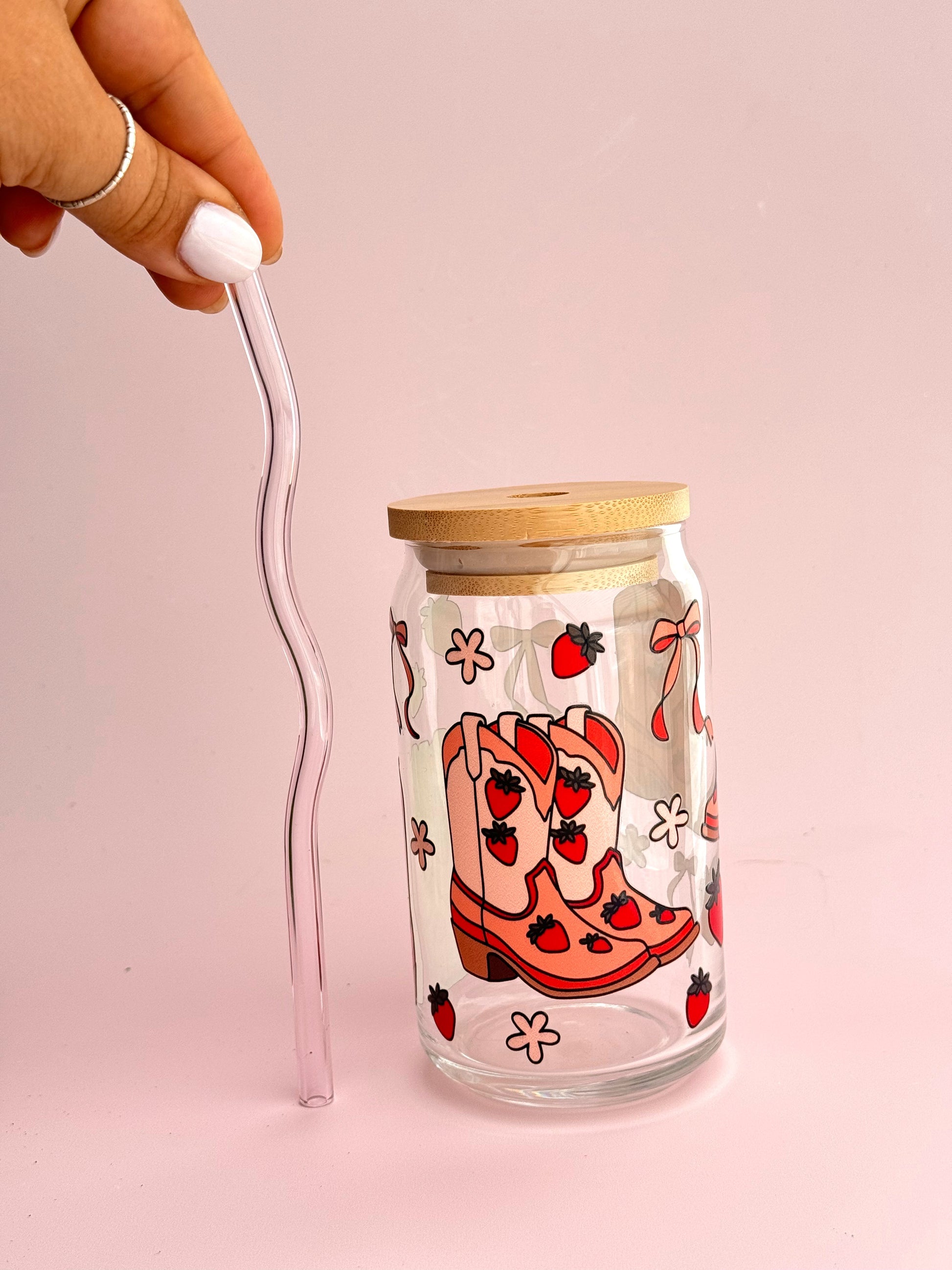 Strawberry Coquette Cowgirl Glass Cup - Concordia Style Boutique