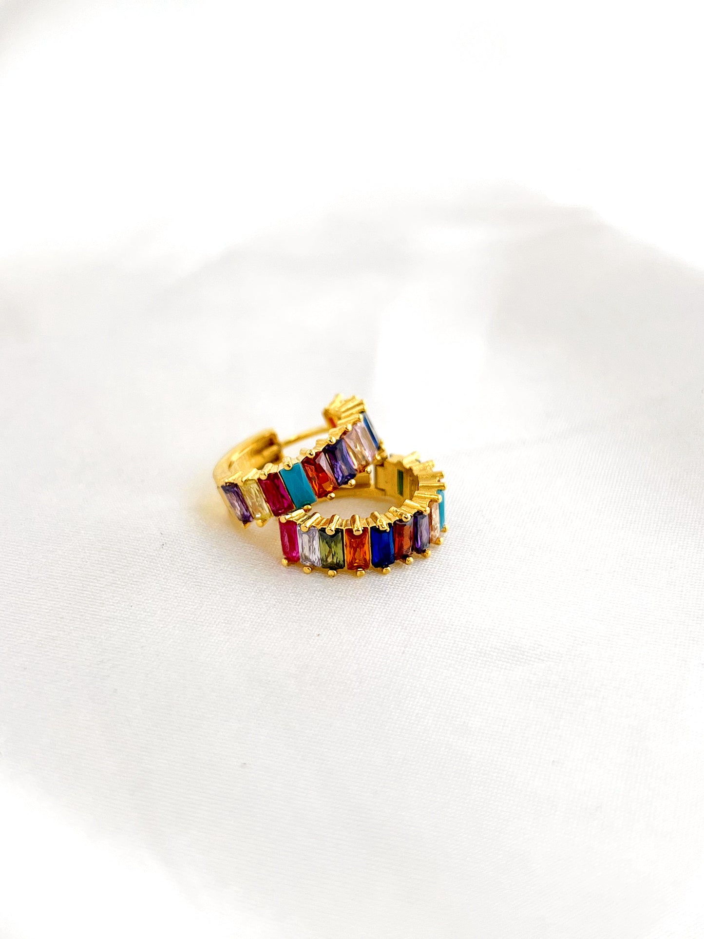 Gold Rainbow Jewel Huggies - Concordia Style Boutique