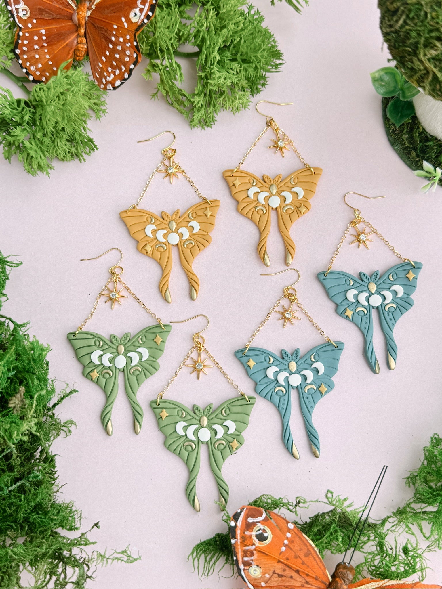 French Bell Blue Moth Dangles - Concordia Style Boutique