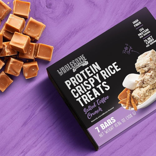 Salted Toffee Protein Rice Crispy Treats - 15g Protein, Low Carb 4g Net, High Fiber, Soft & Chewy - Concordia Style Boutique