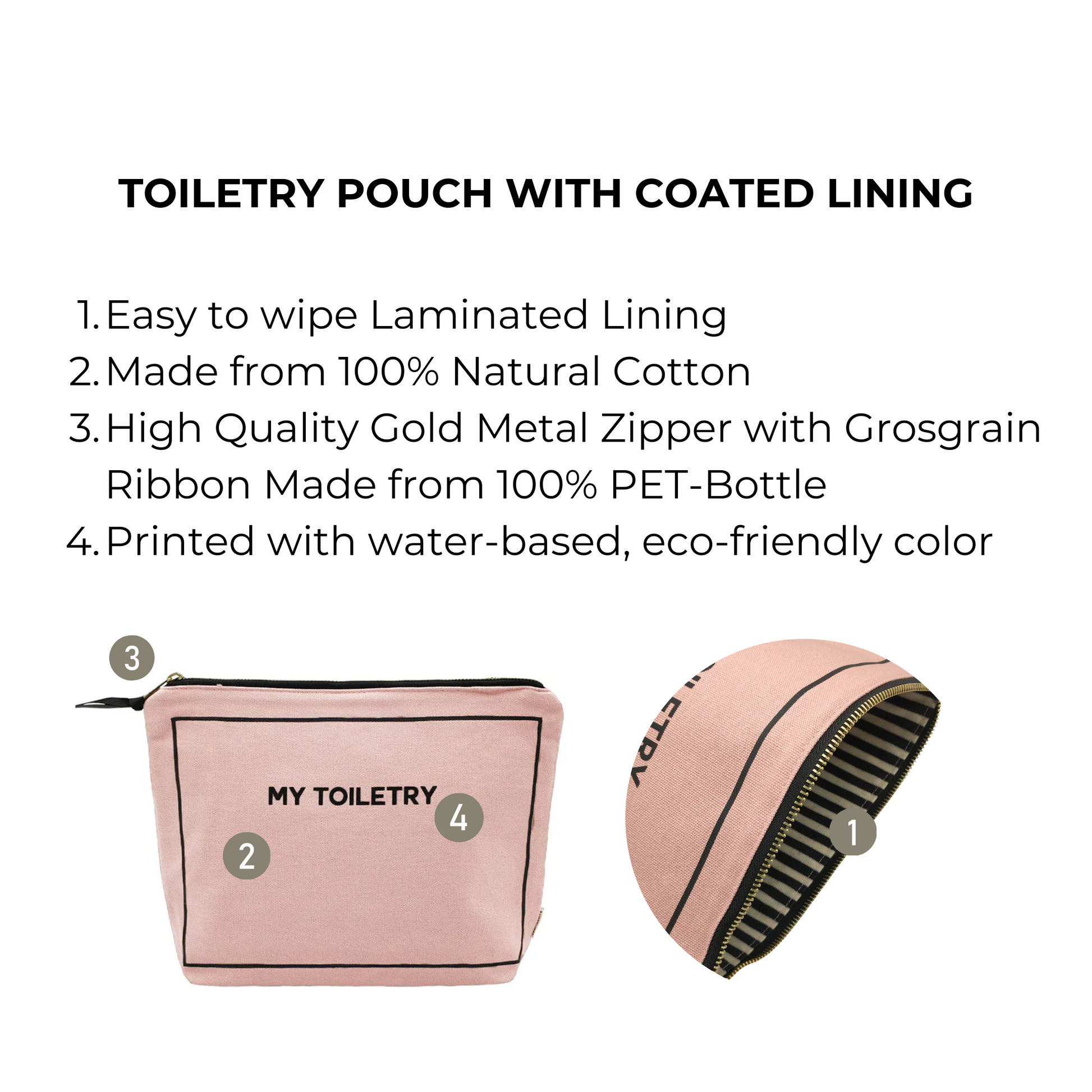 Toiletry Pouch with Coated Lining, Pink/Blush - Concordia Style Boutique