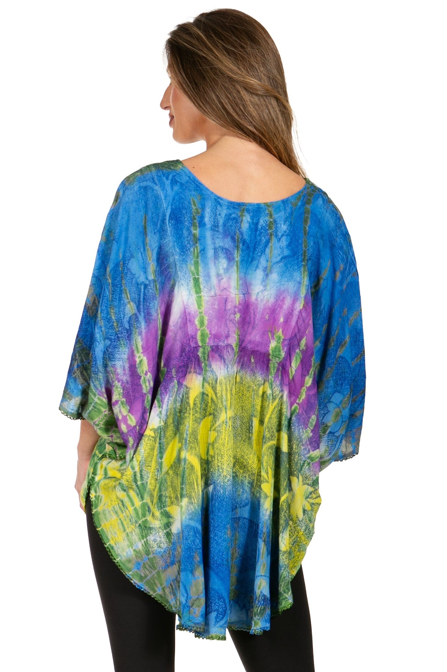 Sakkas Ellesa Ombre Tie Dye Circle Poncho Blouse Shirt Top With Sequin Embroidery - Concordia Style Boutique