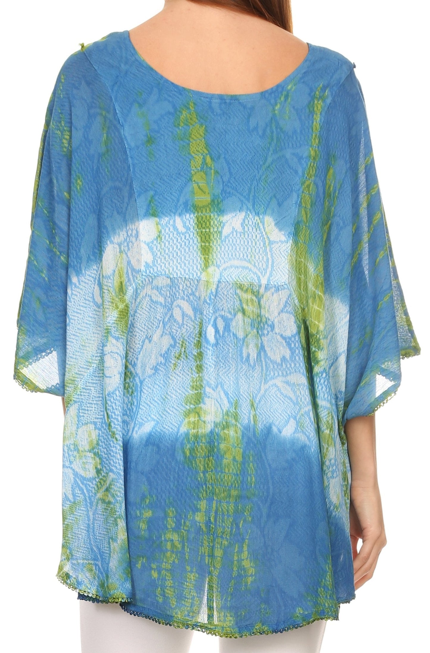 Sakkas Ellesa Ombre Tie Dye Circle Poncho Blouse Shirt Top With Sequin Embroidery - Concordia Style Boutique