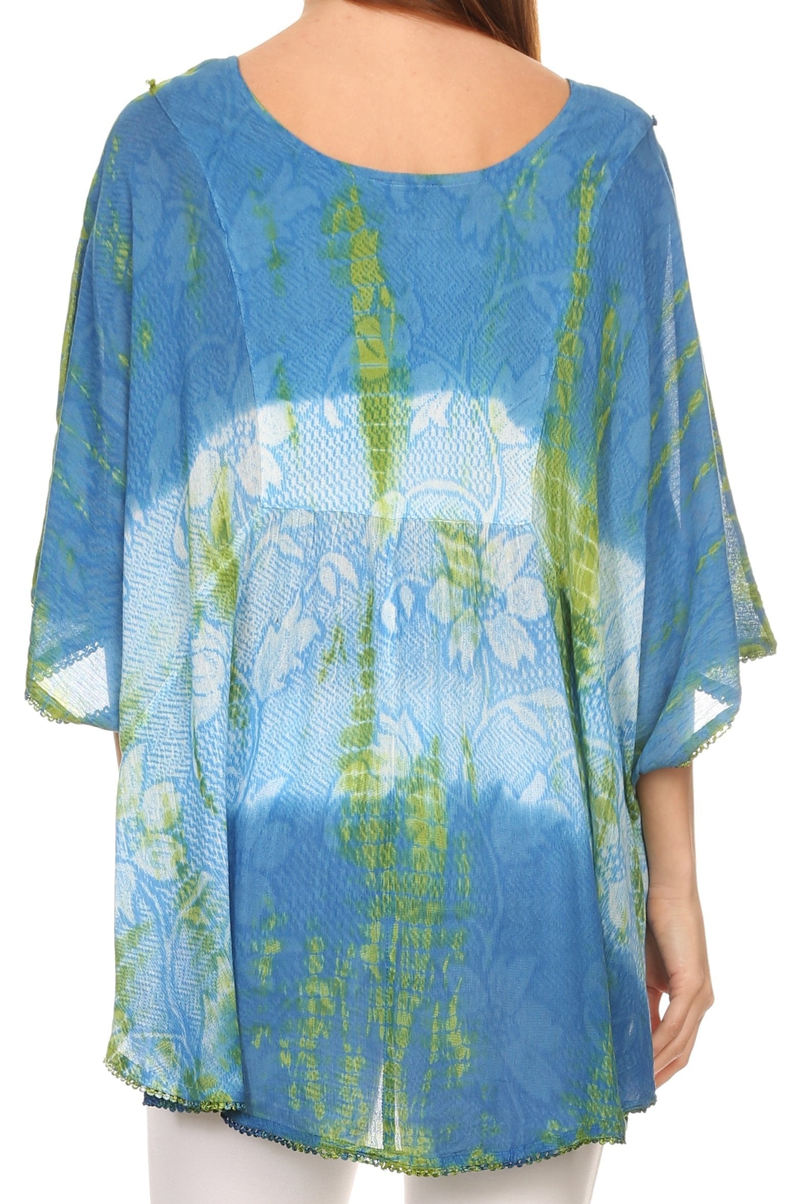 Sakkas Ellesa Ombre Tie Dye Circle Poncho Blouse Shirt Top With Sequin Embroidery - Concordia Style Boutique