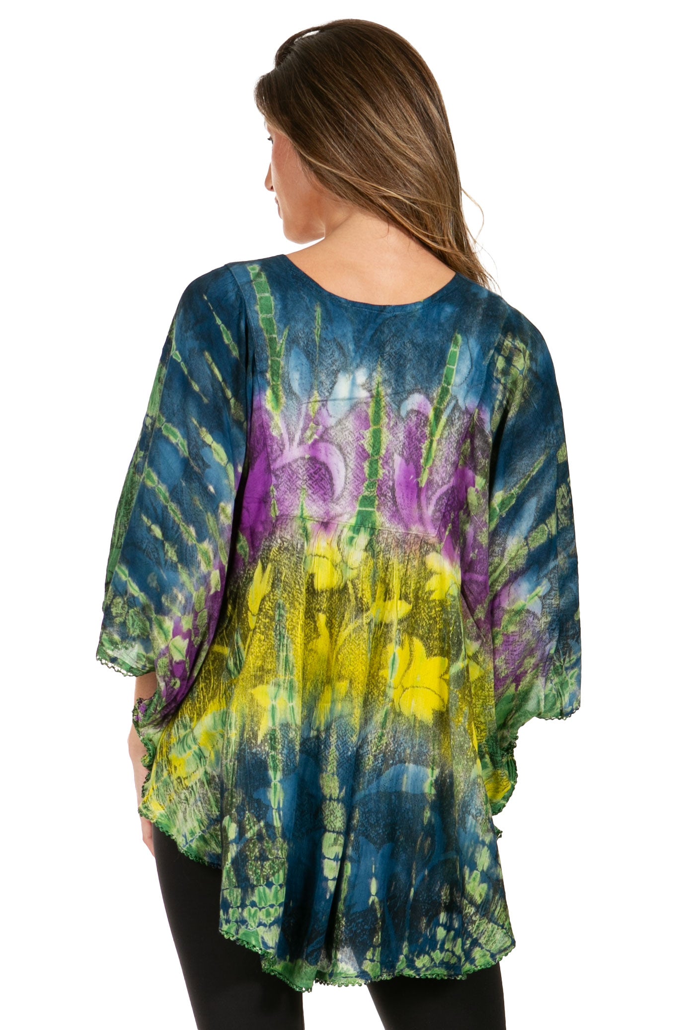 Sakkas Ellesa Ombre Tie Dye Circle Poncho Blouse Shirt Top With Sequin Embroidery - Concordia Style Boutique