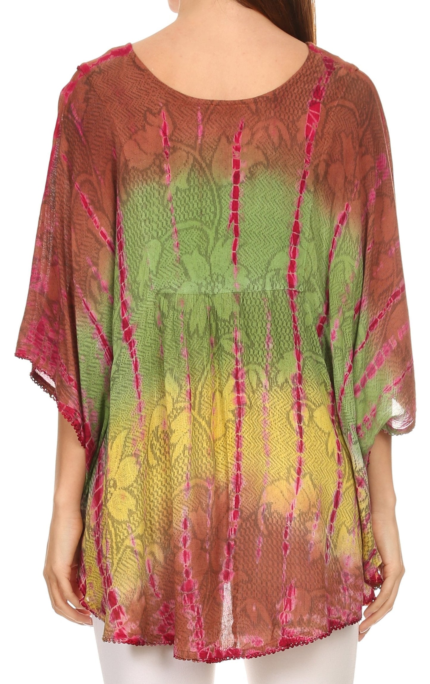 Sakkas Ellesa Ombre Tie Dye Circle Poncho Blouse Shirt Top With Sequin Embroidery - Concordia Style Boutique
