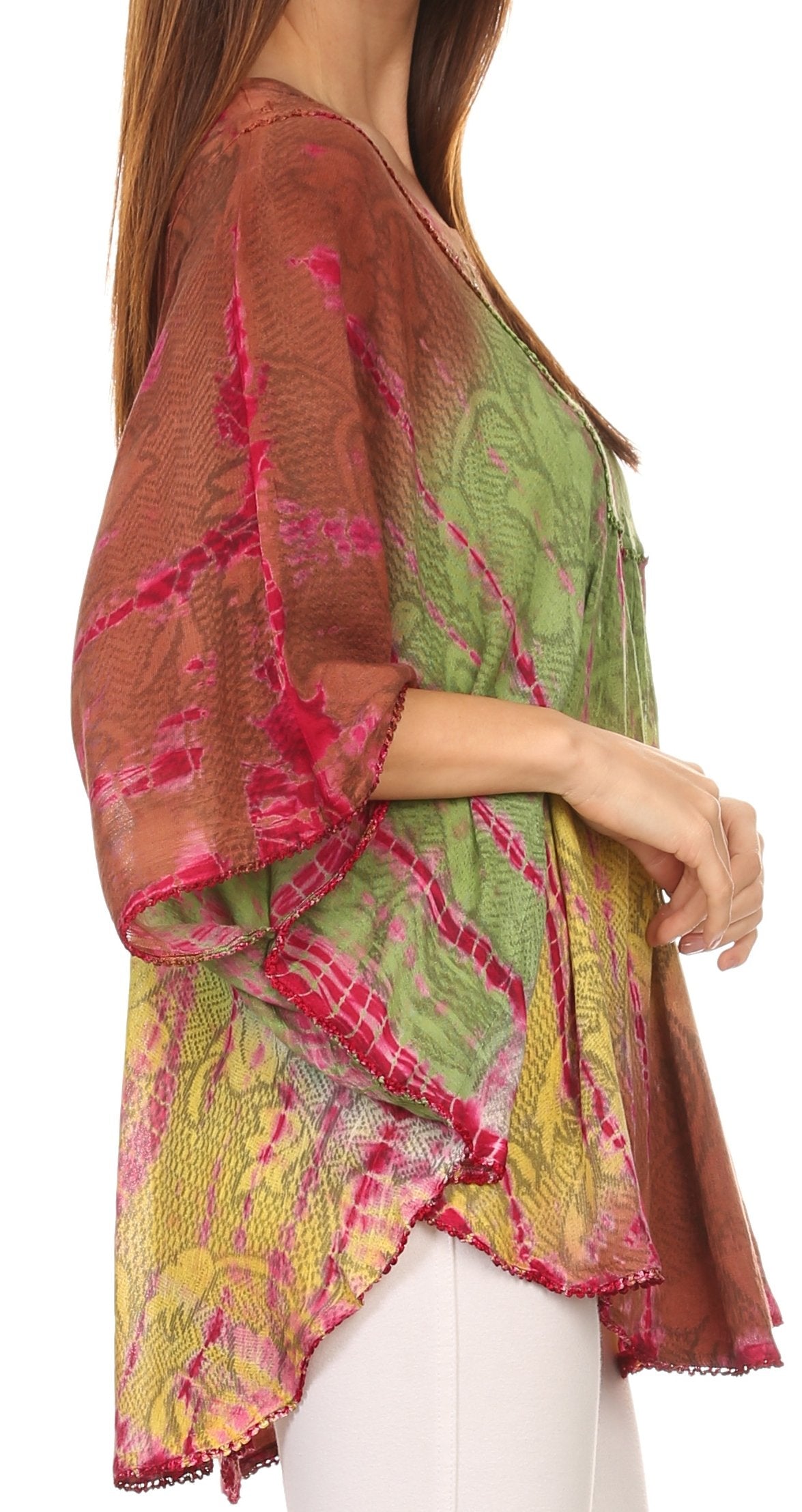 Sakkas Ellesa Ombre Tie Dye Circle Poncho Blouse Shirt Top With Sequin Embroidery - Concordia Style Boutique