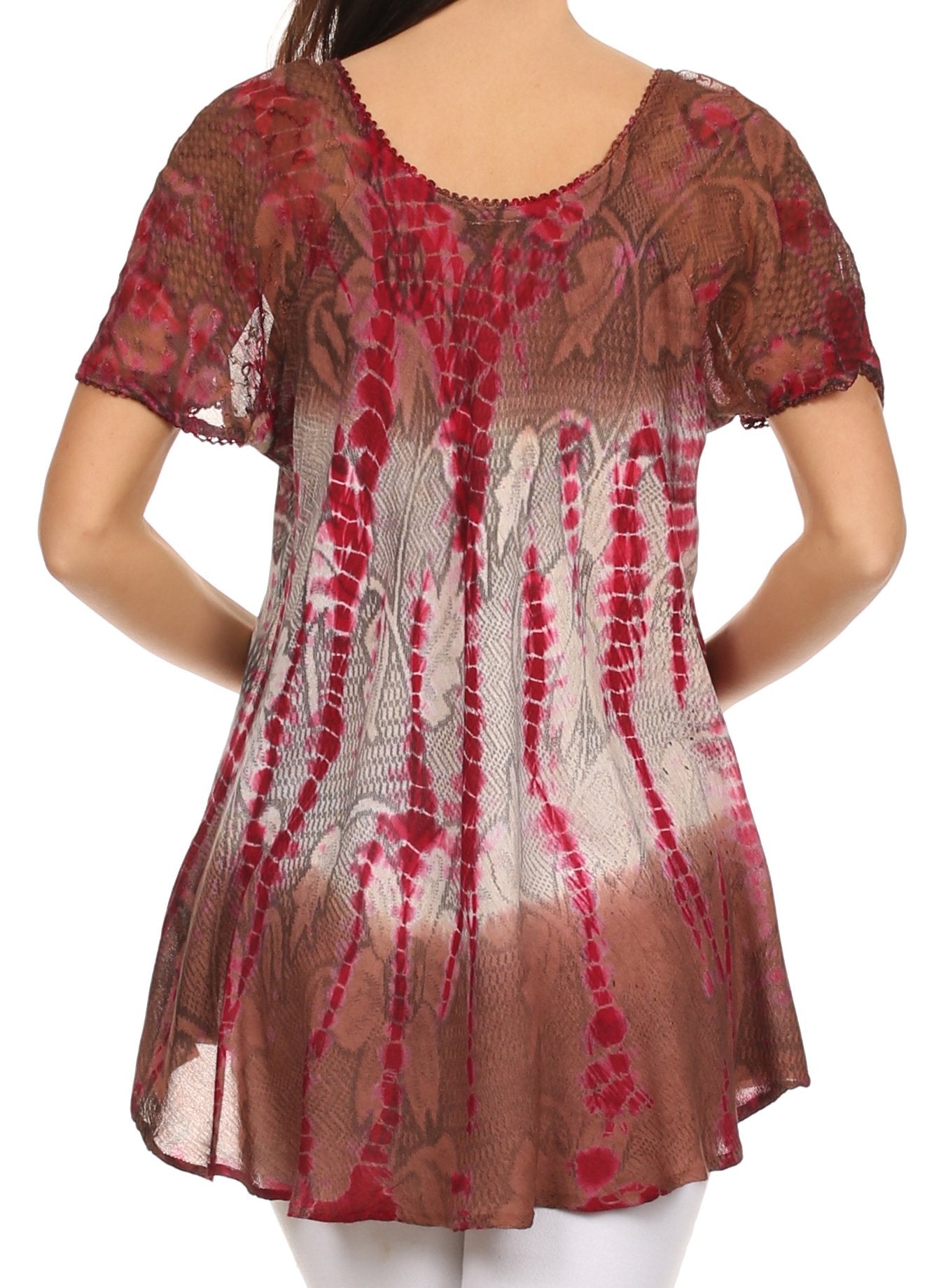 Sakkas Dina Relaxed Fit Sequin Tie Dye Embroidery Cap Sleeves Blouse / Top - Concordia Style Boutique
