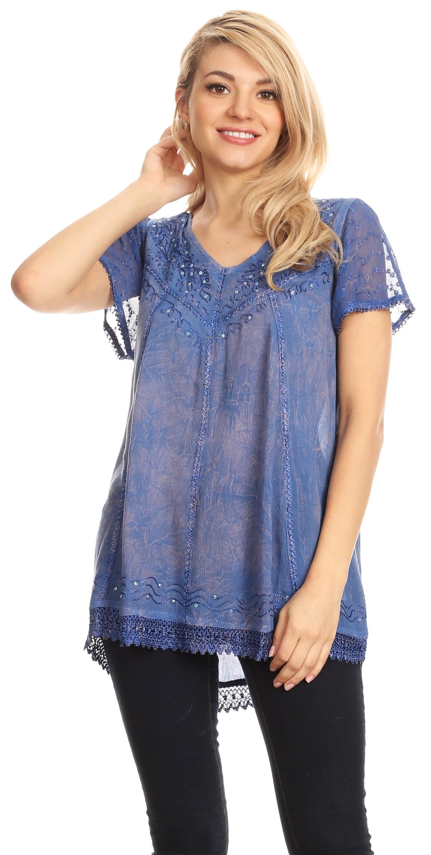 Sakkas Hope Embroidery And Seqiun Accents Summer Blouse - Concordia Style Boutique