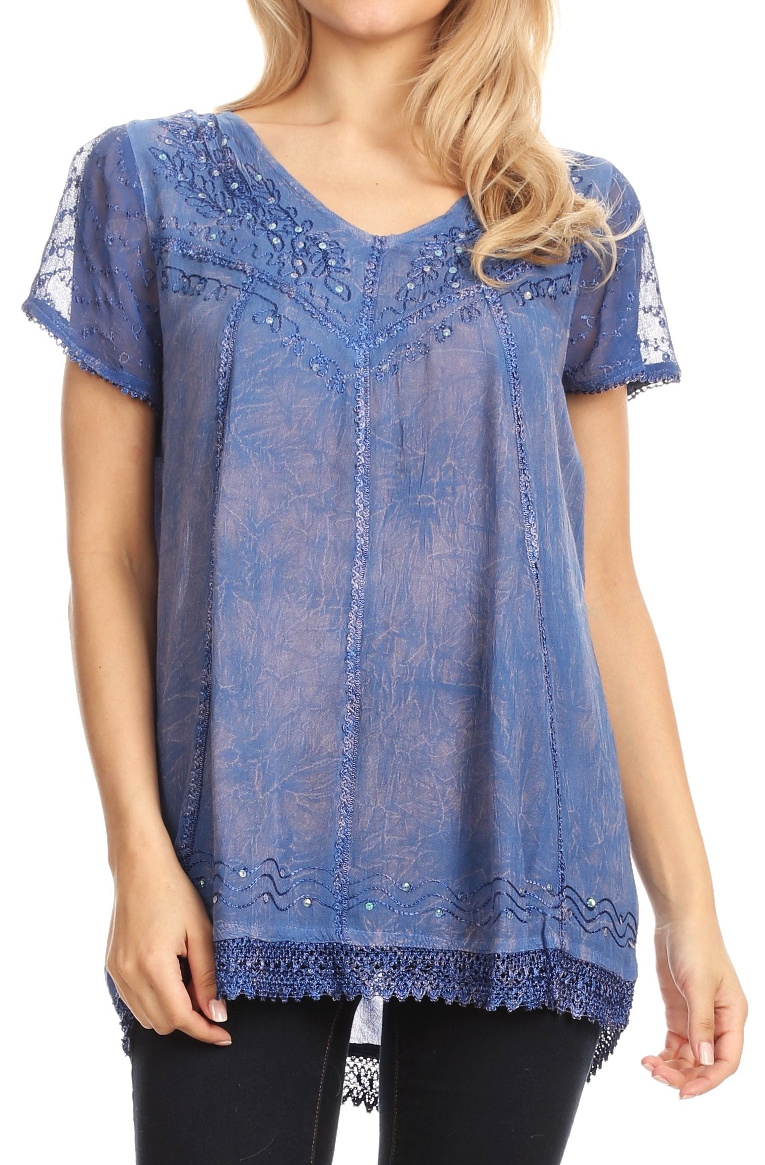 Sakkas Hope Embroidery And Seqiun Accents Summer Blouse - Concordia Style Boutique