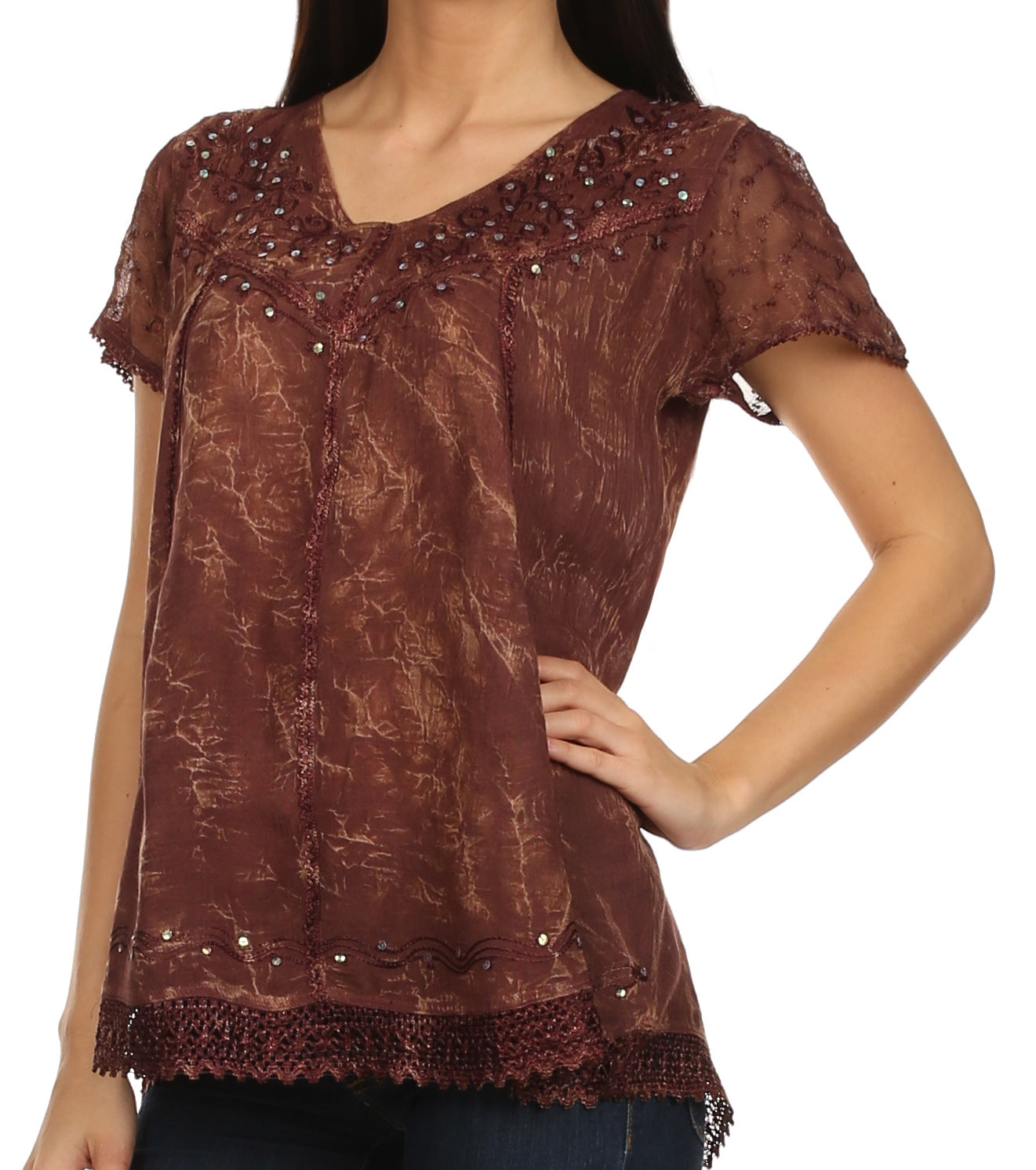Sakkas Hope Embroidery And Seqiun Accents Summer Blouse - Concordia Style Boutique