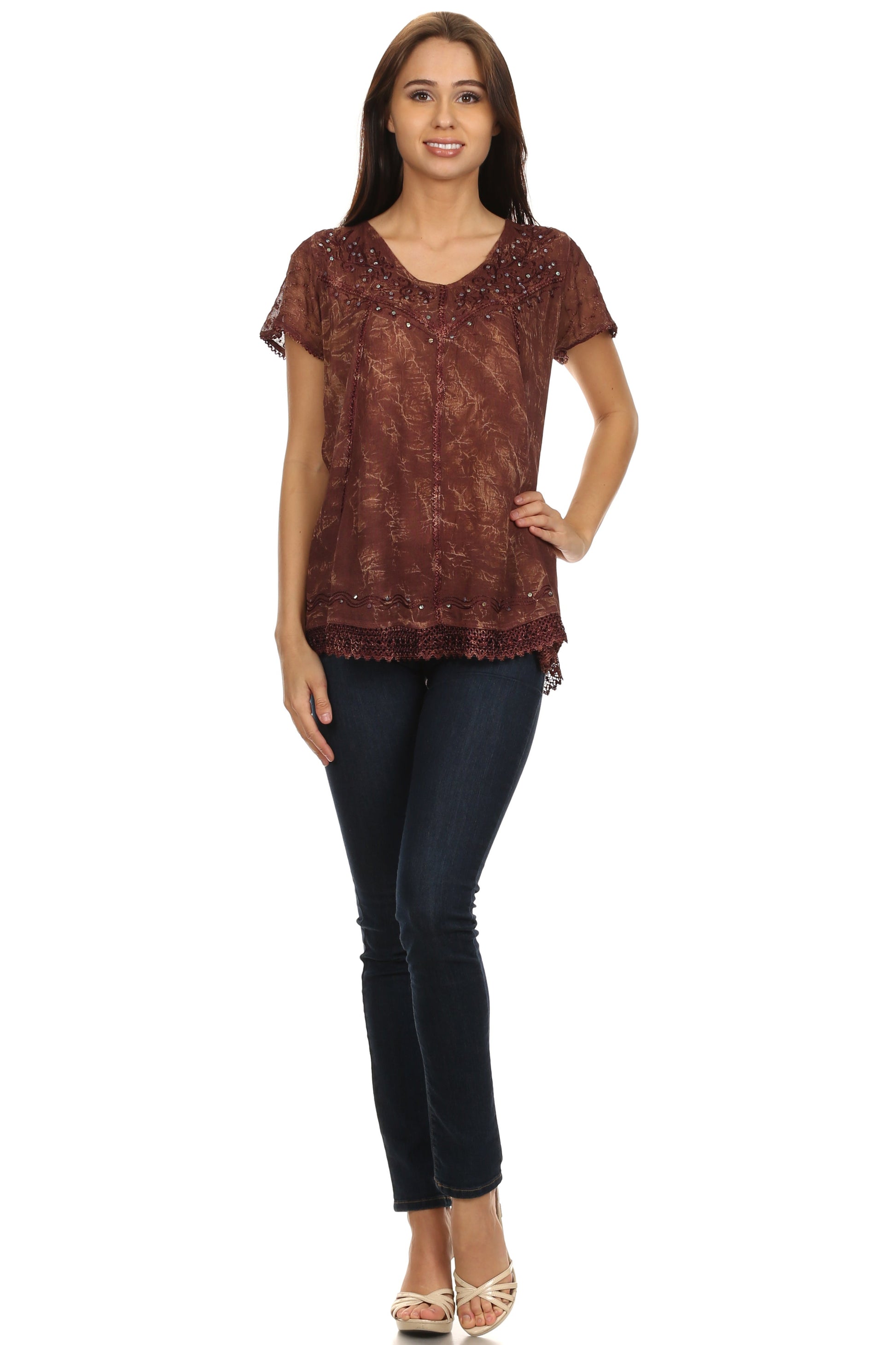 Sakkas Hope Embroidery And Seqiun Accents Summer Blouse - Concordia Style Boutique