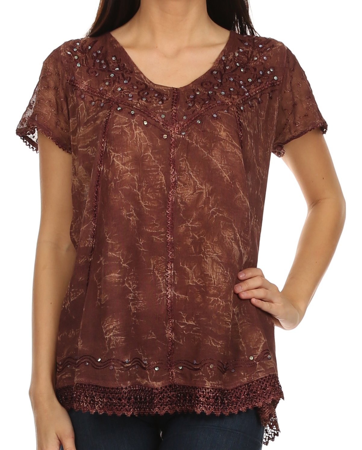 Sakkas Hope Embroidery And Seqiun Accents Summer Blouse - Concordia Style Boutique