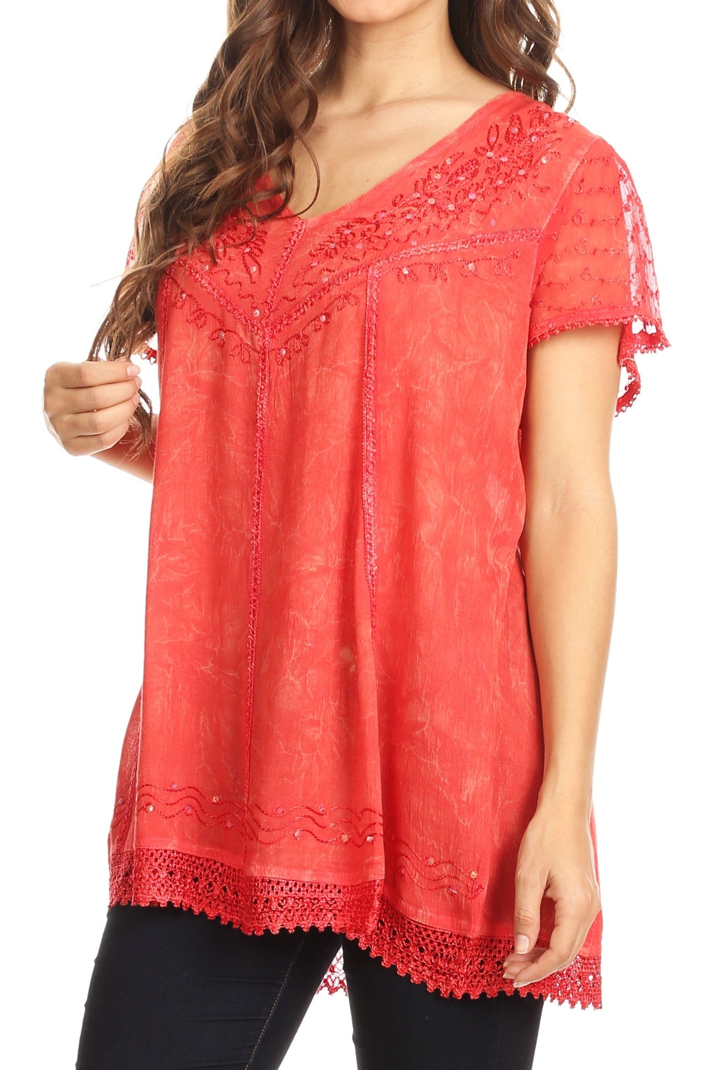 Sakkas Hope Embroidery And Seqiun Accents Summer Blouse - Concordia Style Boutique