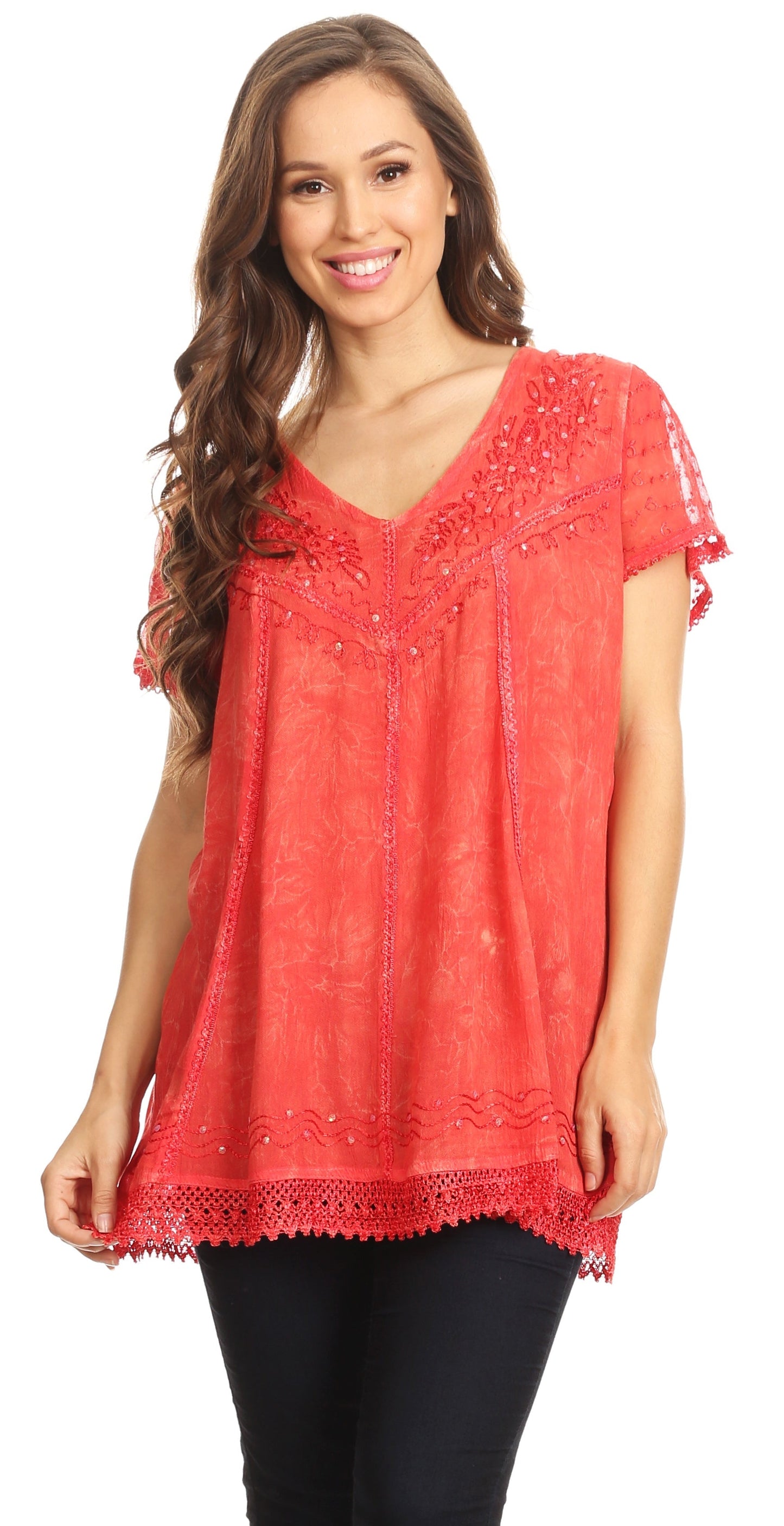 Sakkas Hope Embroidery And Seqiun Accents Summer Blouse - Concordia Style Boutique
