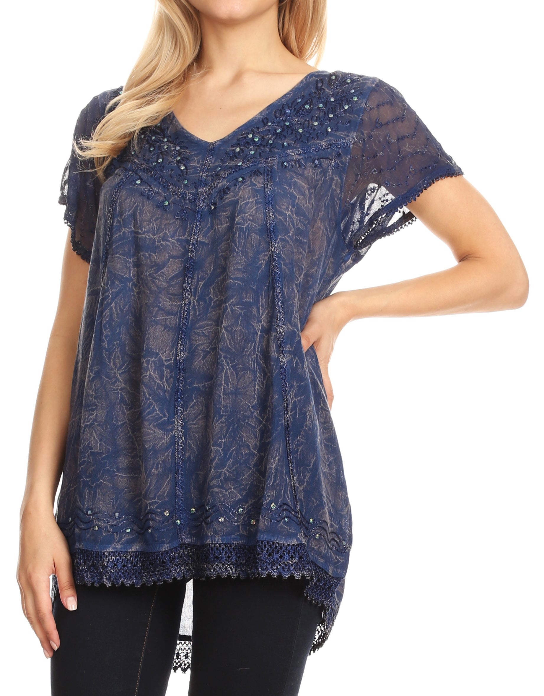 Sakkas Hope Embroidery And Seqiun Accents Summer Blouse - Concordia Style Boutique
