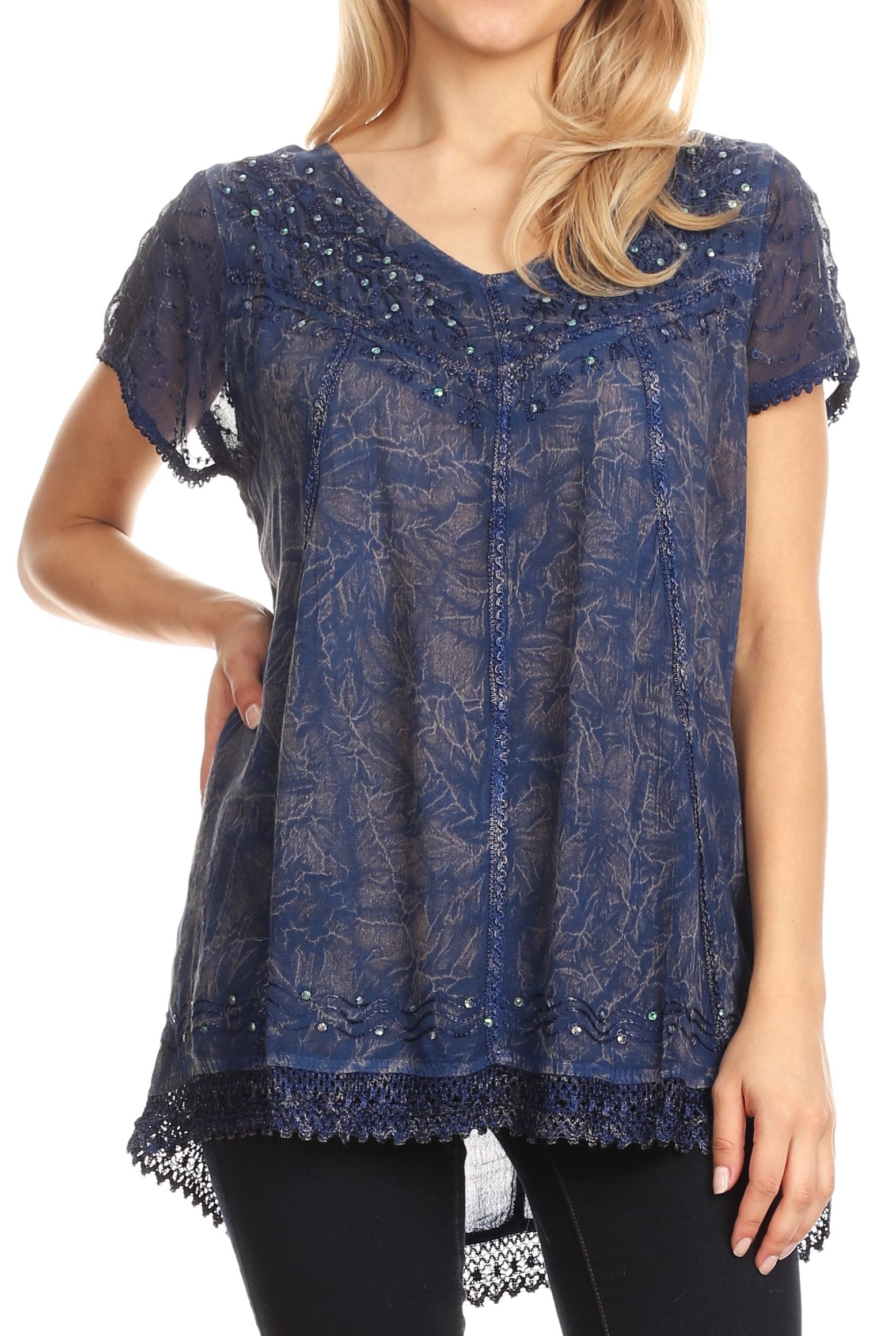 Sakkas Hope Embroidery And Seqiun Accents Summer Blouse - Concordia Style Boutique