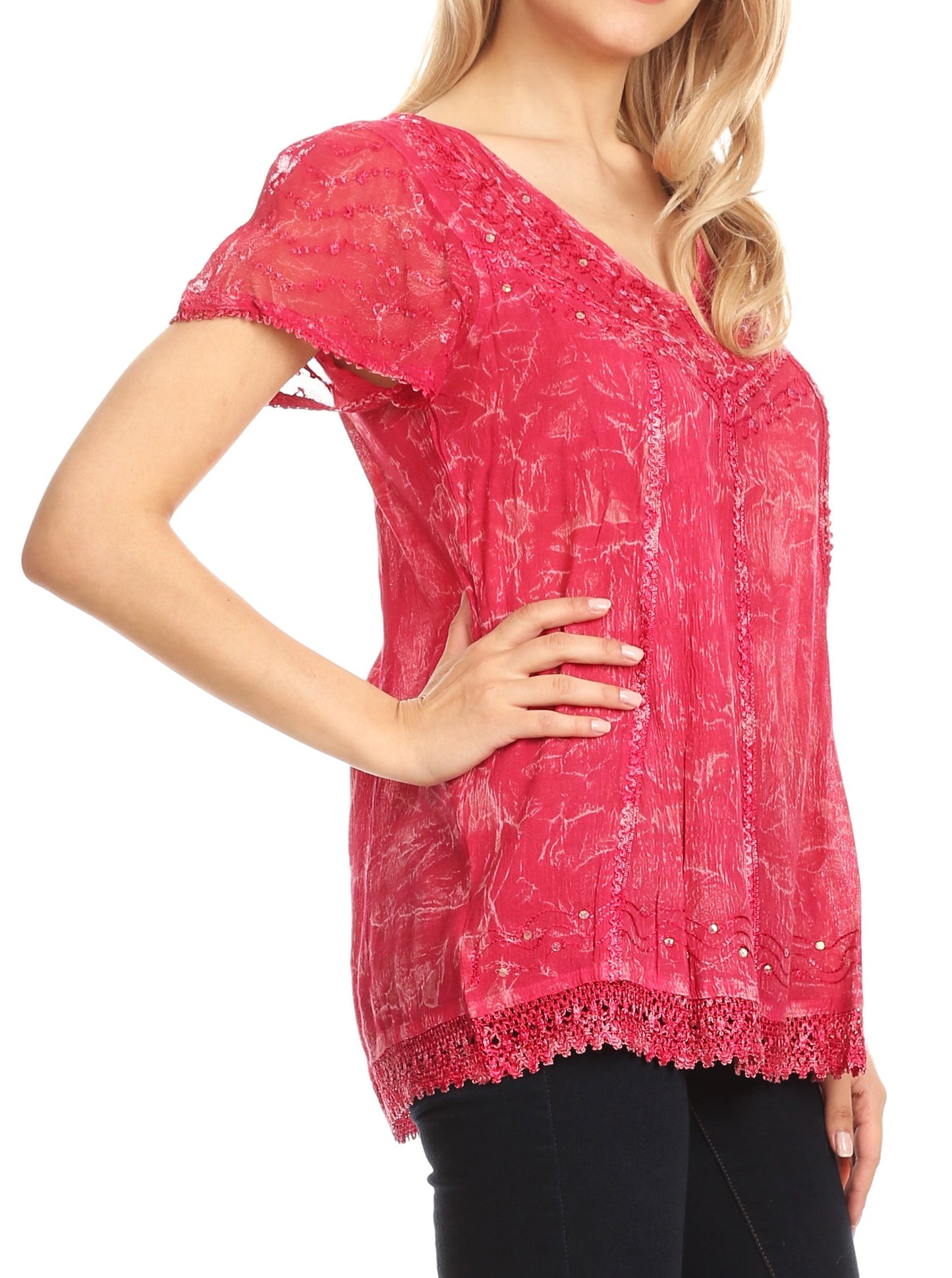 Sakkas Hope Embroidery And Seqiun Accents Summer Blouse - Concordia Style Boutique