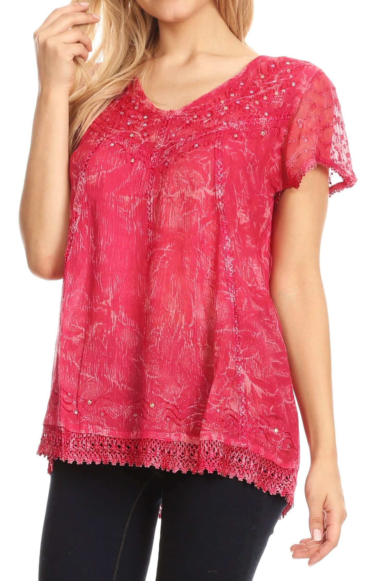 Sakkas Hope Embroidery And Seqiun Accents Summer Blouse - Concordia Style Boutique