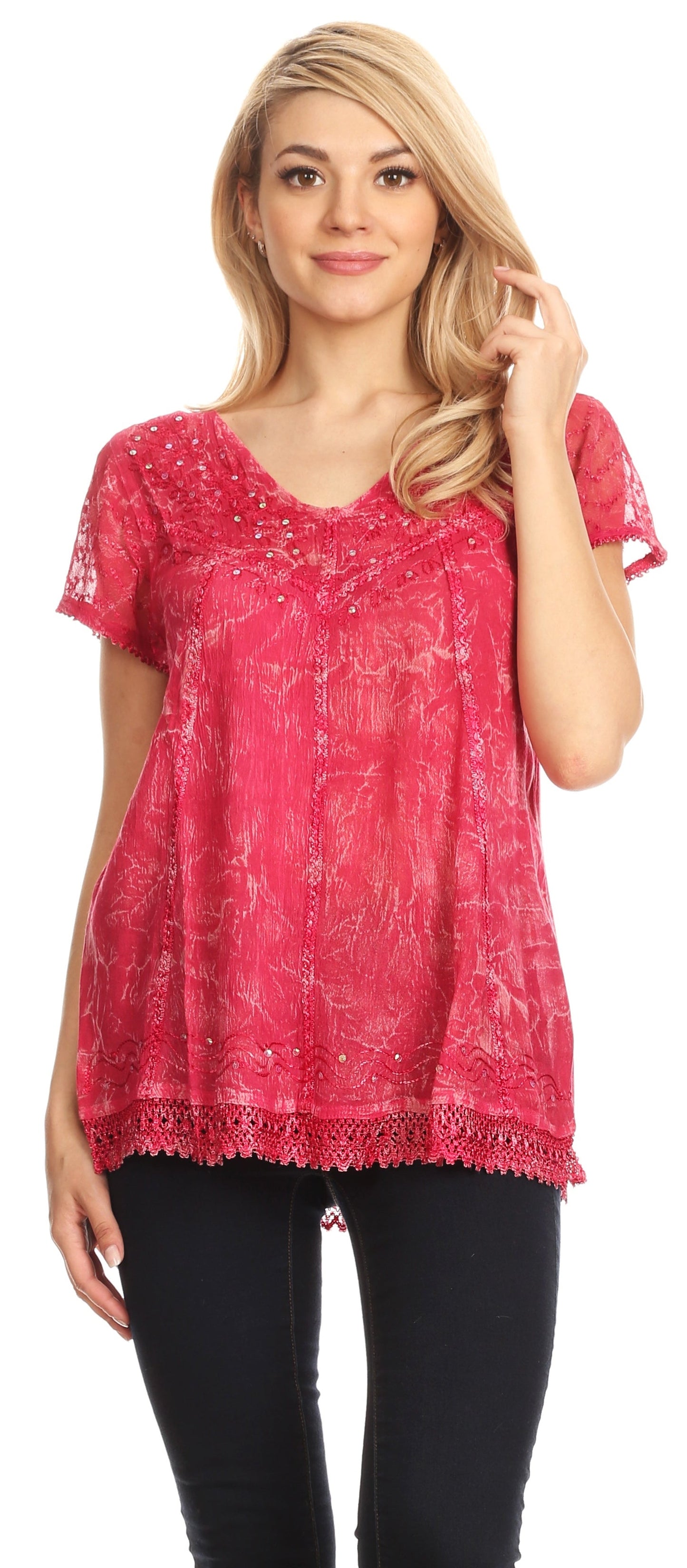 Sakkas Hope Embroidery And Seqiun Accents Summer Blouse - Concordia Style Boutique