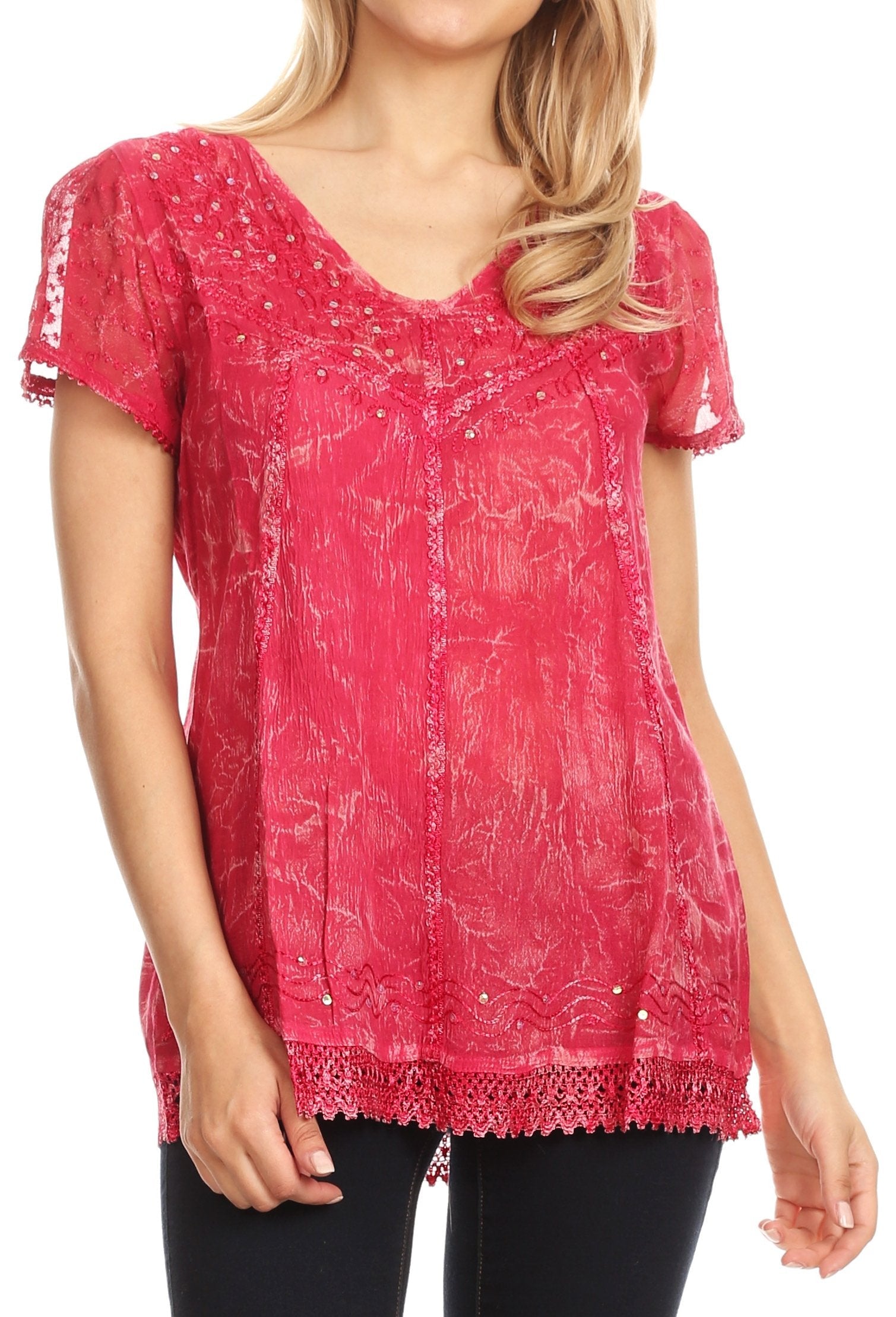 Sakkas Hope Embroidery And Seqiun Accents Summer Blouse - Concordia Style Boutique