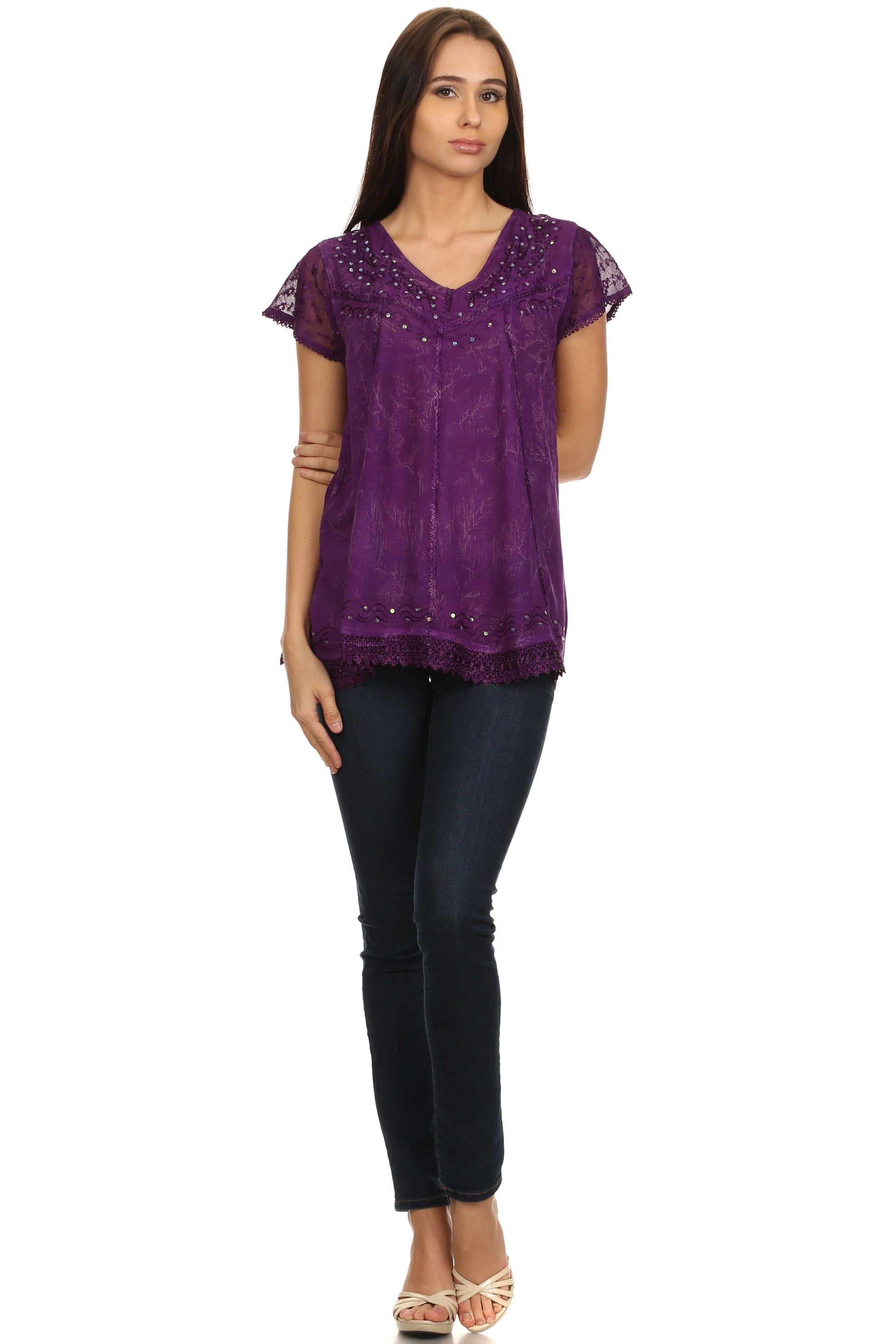 Sakkas Hope Embroidery And Seqiun Accents Summer Blouse - Concordia Style Boutique