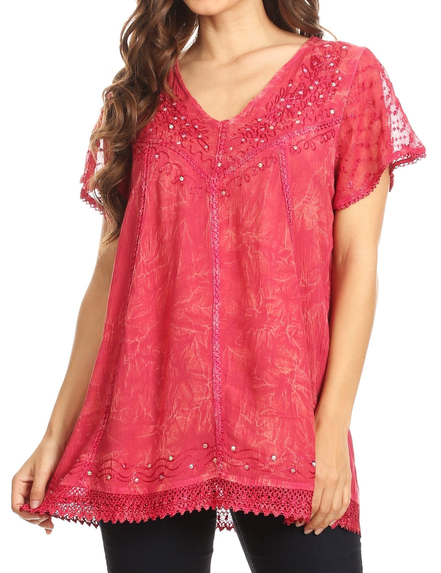 Sakkas Hope Embroidery And Seqiun Accents Summer Blouse - Concordia Style Boutique