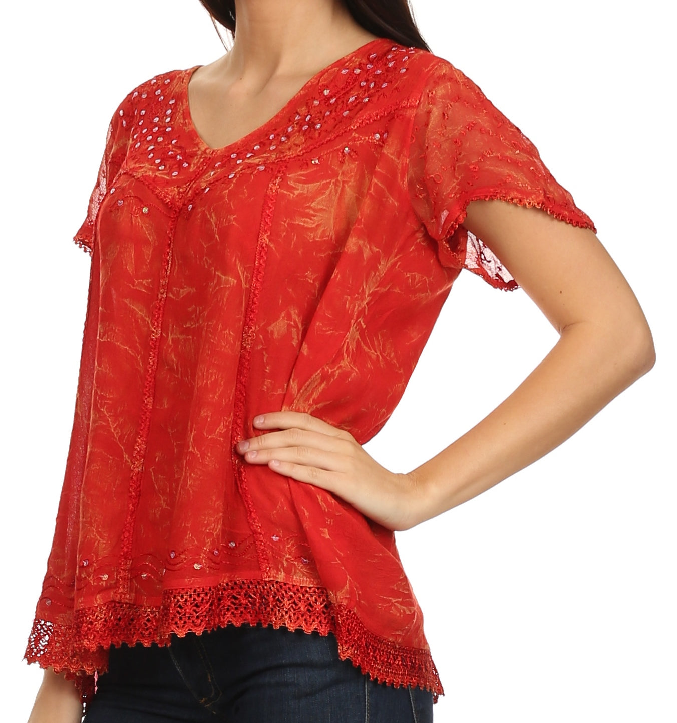Sakkas Hope Embroidery And Seqiun Accents Summer Blouse - Concordia Style Boutique