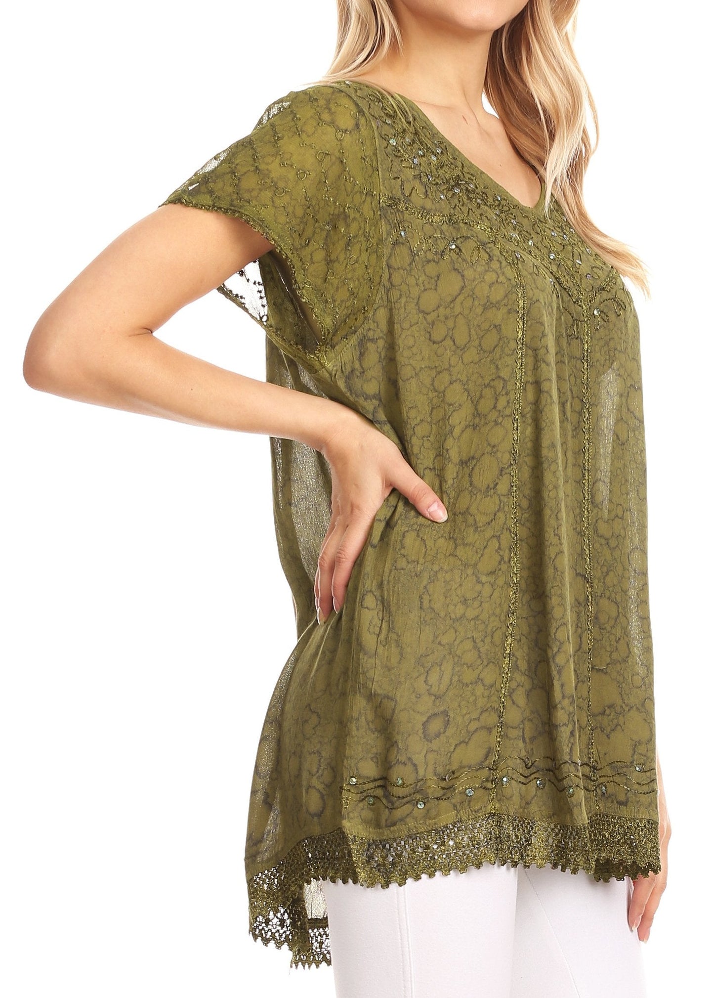 Sakkas Charolette Embroidery And Seqiun Accents Blouse - Concordia Style Boutique