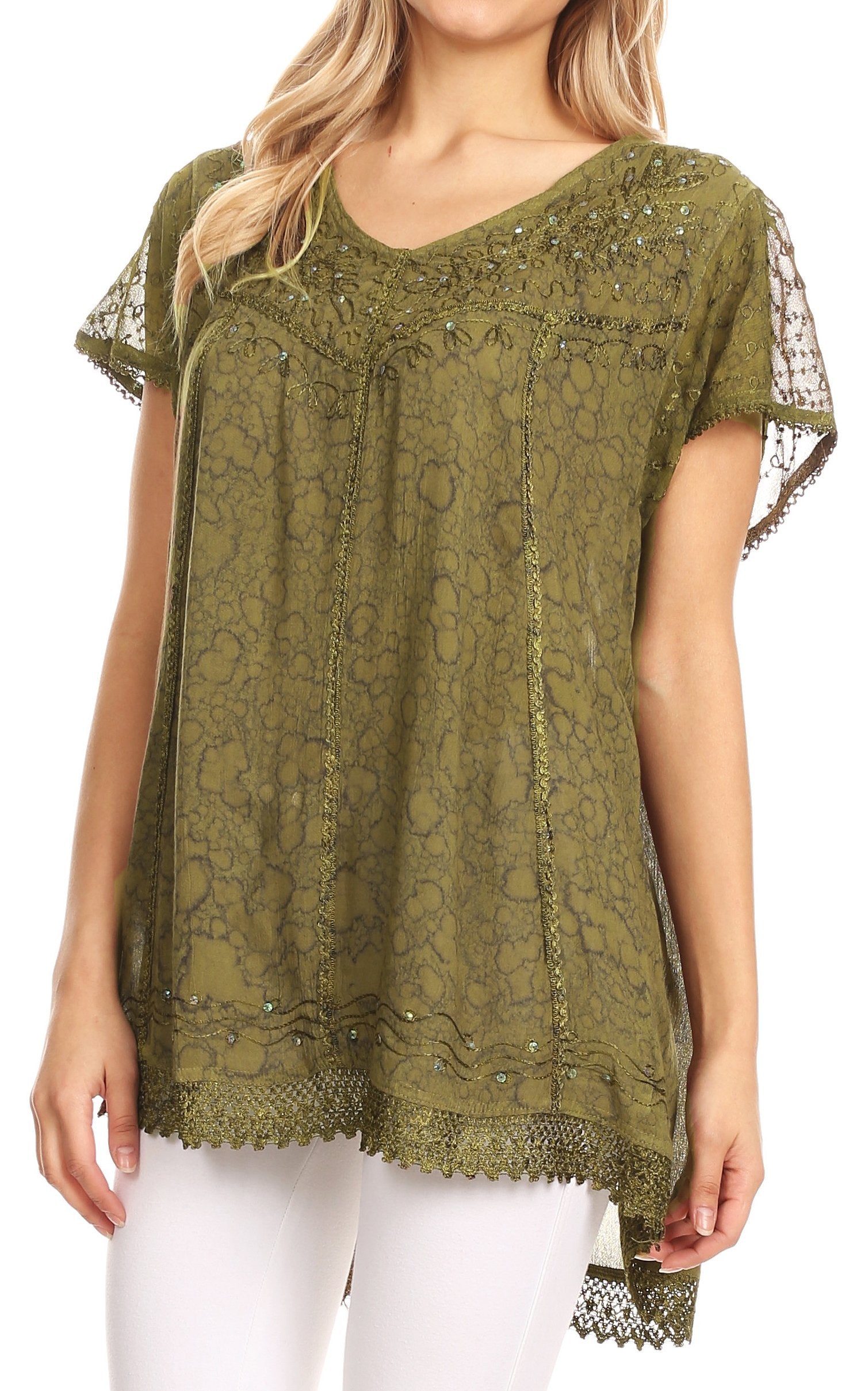 Sakkas Charolette Embroidery And Seqiun Accents Blouse - Concordia Style Boutique