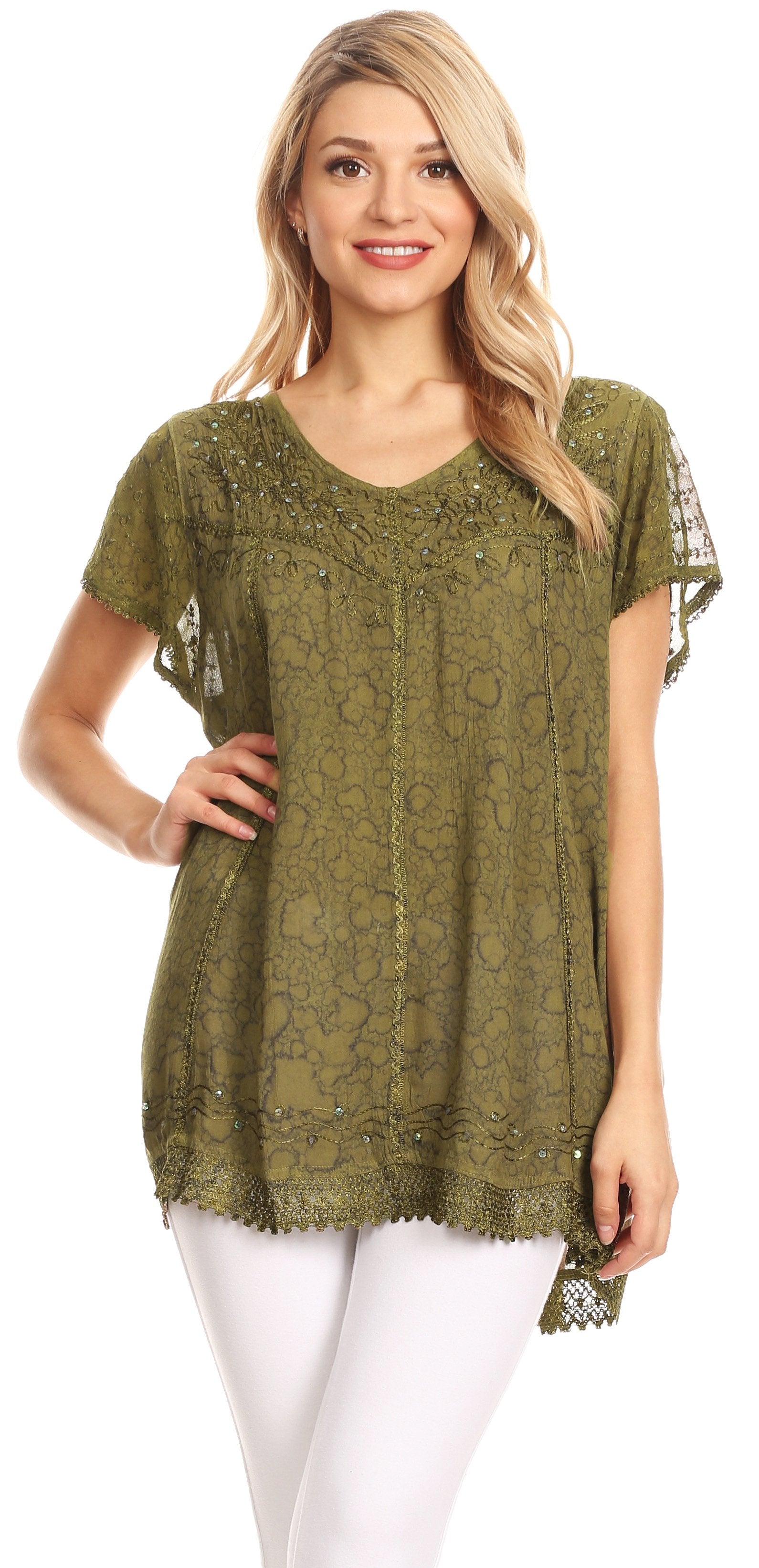 Sakkas Charolette Embroidery And Seqiun Accents Blouse - Concordia Style Boutique