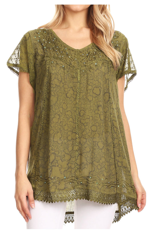 Sakkas Charolette Embroidery And Seqiun Accents Blouse - Concordia Style Boutique