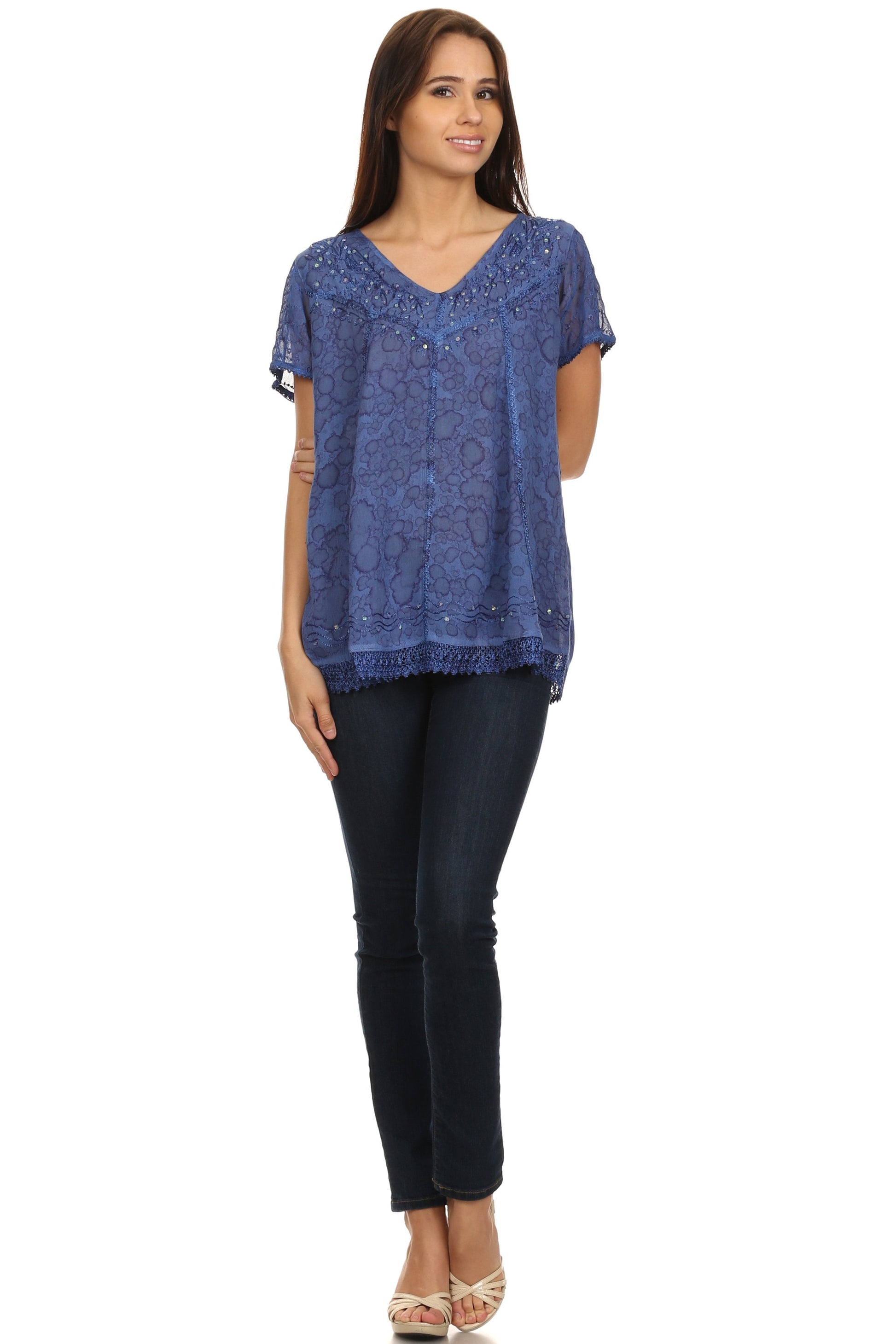 Sakkas Charolette Embroidery And Seqiun Accents Blouse - Concordia Style Boutique