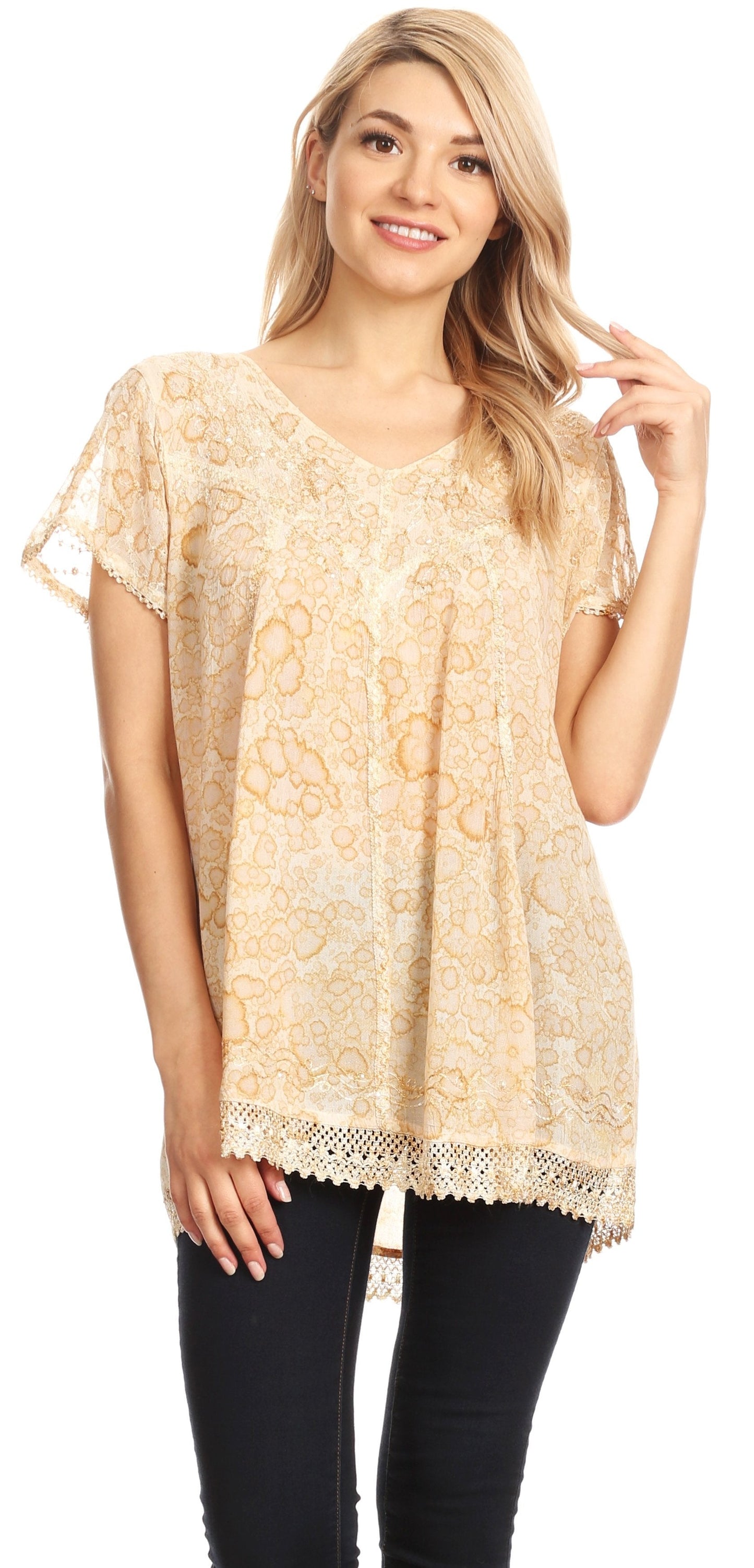 Sakkas Charolette Embroidery And Seqiun Accents Blouse - Concordia Style Boutique
