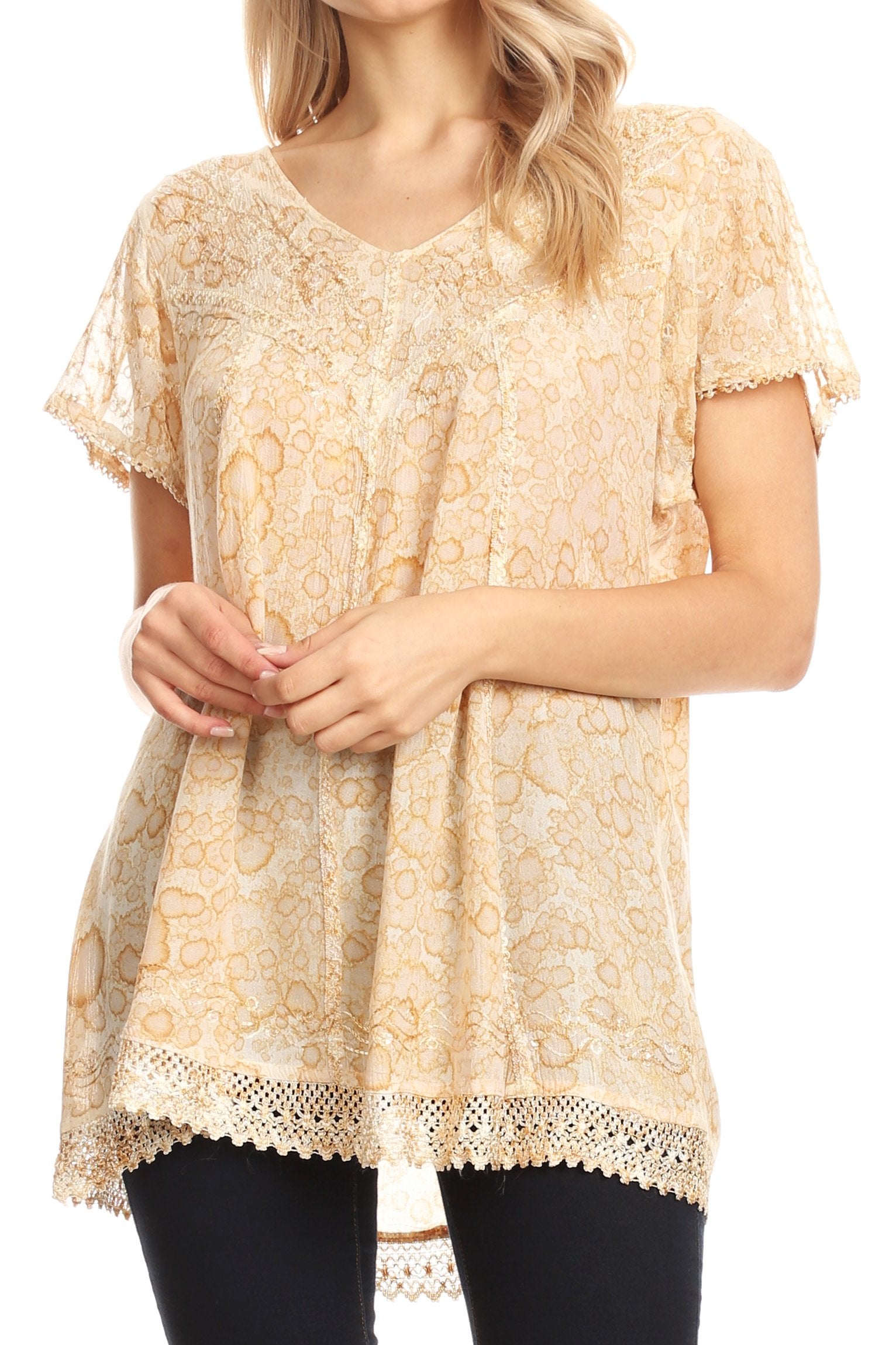 Sakkas Charolette Embroidery And Seqiun Accents Blouse - Concordia Style Boutique