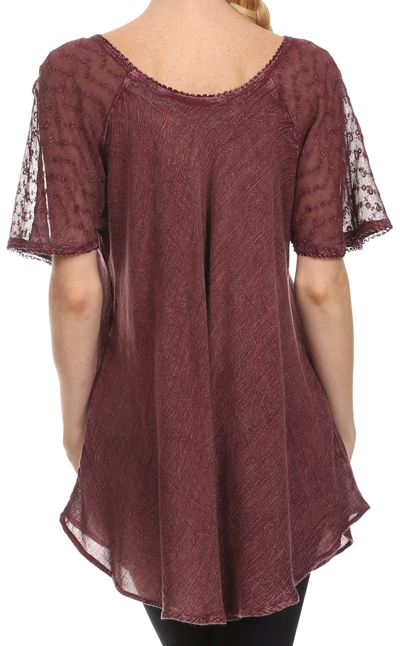Sakkas Ellie Sequin Embroidered Cap Sleeve Scoop Neck Relaxed Fit Blouse - Concordia Style Boutique