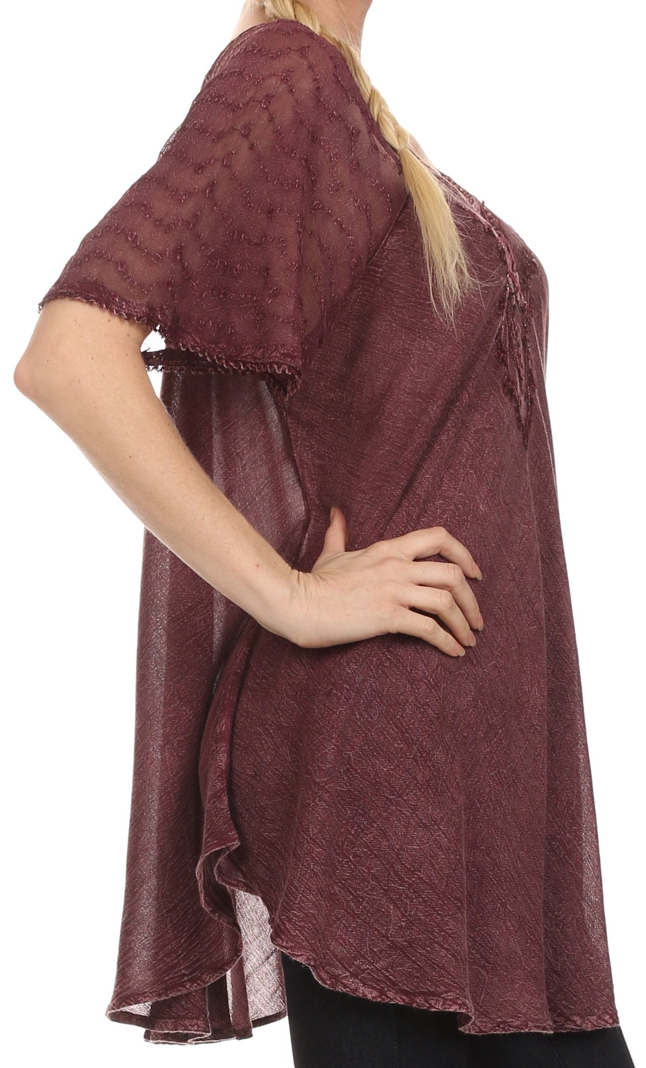 Sakkas Ellie Sequin Embroidered Cap Sleeve Scoop Neck Relaxed Fit Blouse - Concordia Style Boutique