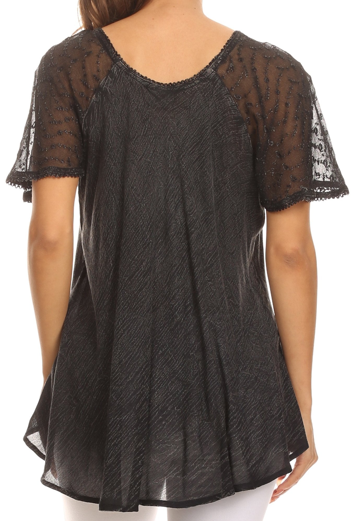 Sakkas Ellie Sequin Embroidered Cap Sleeve Scoop Neck Relaxed Fit Blouse - Concordia Style Boutique