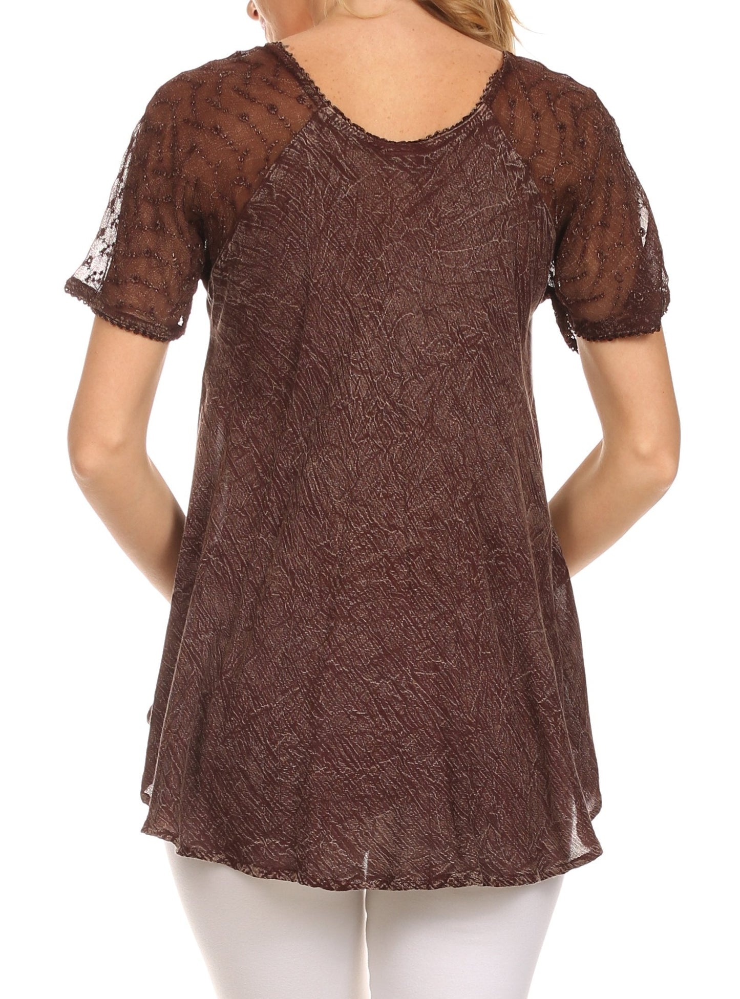 Sakkas Ellie Sequin Embroidered Cap Sleeve Scoop Neck Relaxed Fit Blouse - Concordia Style Boutique