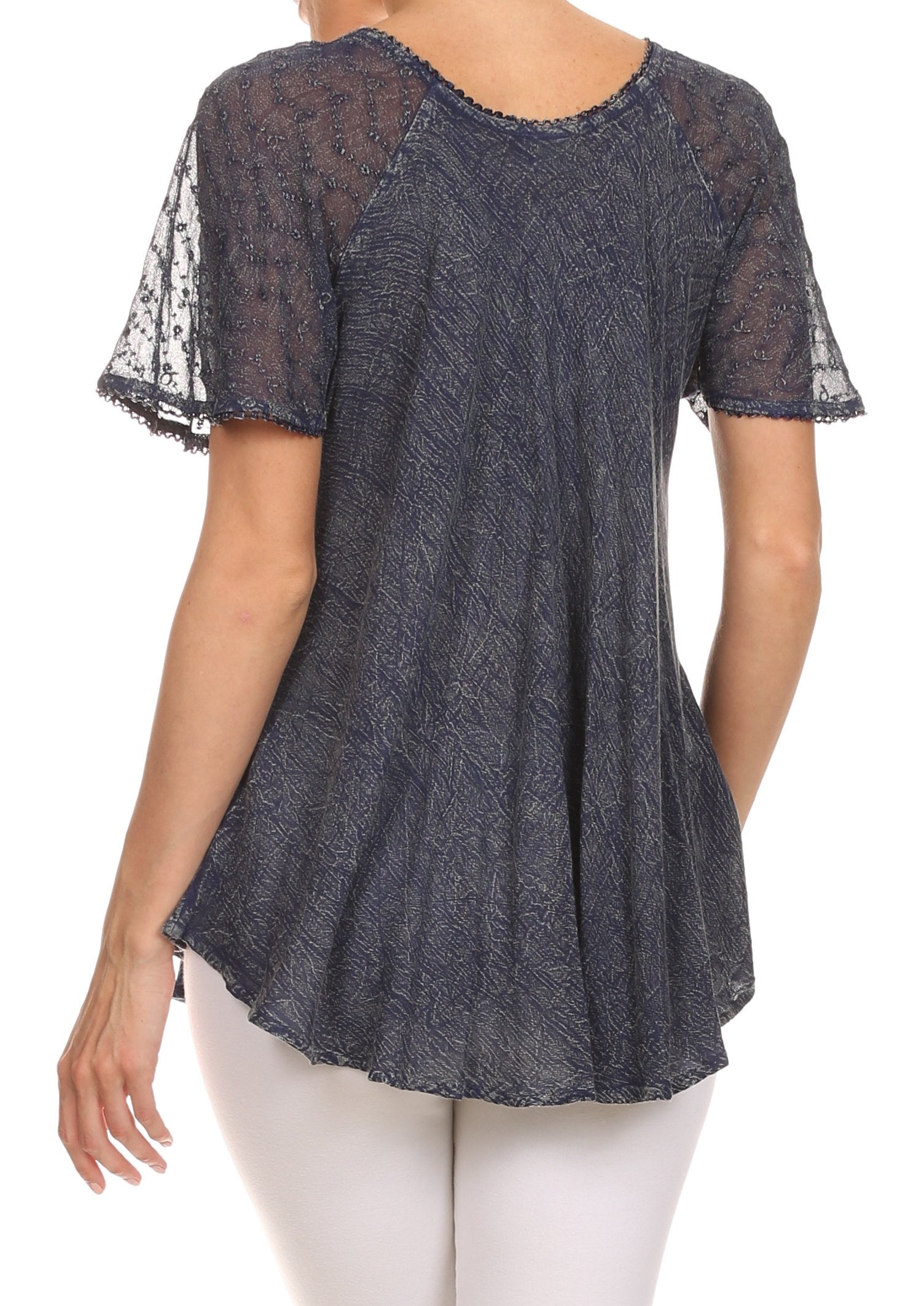 Sakkas Ellie Sequin Embroidered Cap Sleeve Scoop Neck Relaxed Fit Blouse - Concordia Style Boutique