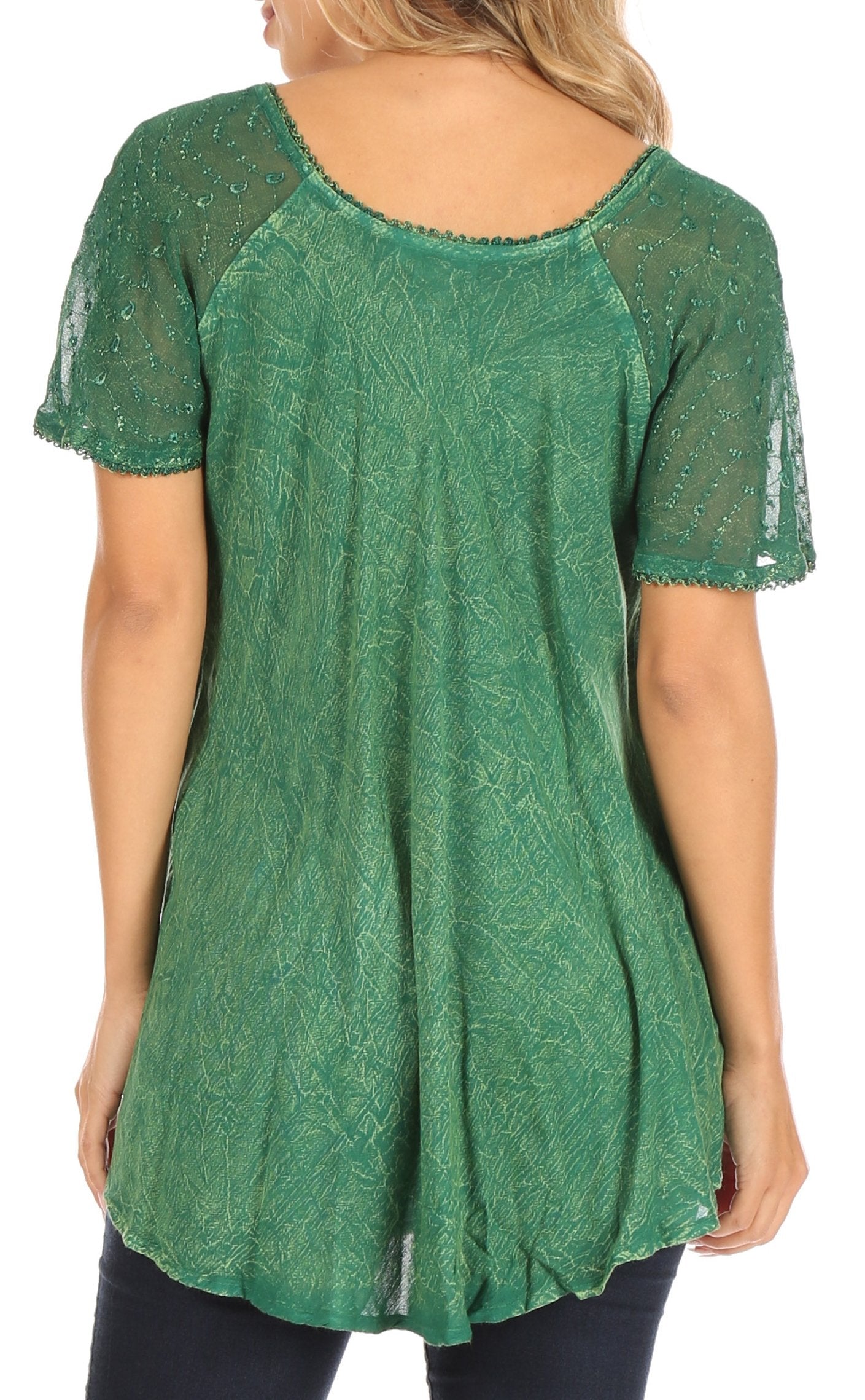 Sakkas Ellie Sequin Embroidered Cap Sleeve Scoop Neck Relaxed Fit Blouse - Concordia Style Boutique